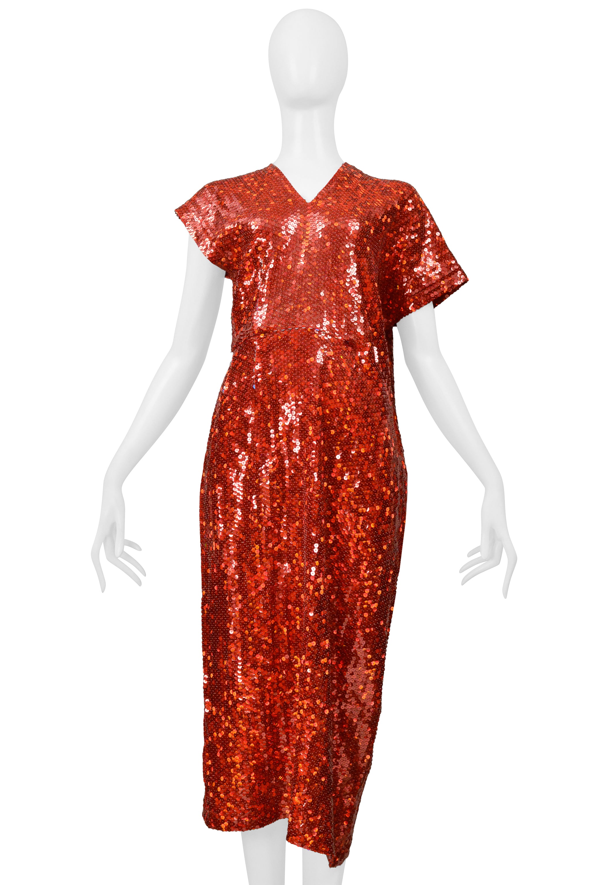 COMME DES GARCONS RED SEQUIN ASYMMETRICAL COCKTAIL DRESS 2000