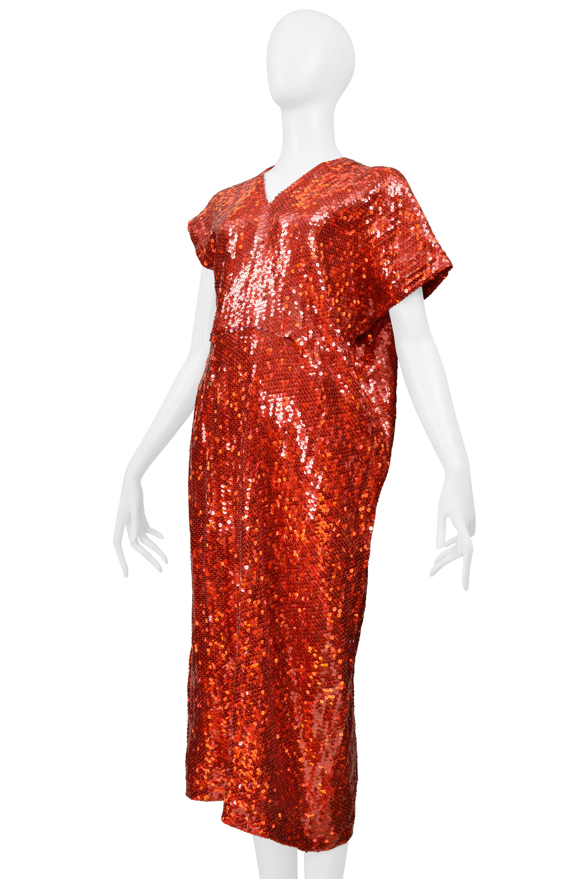 COMME DES GARCONS RED SEQUIN ASYMMETRICAL COCKTAIL DRESS 2000