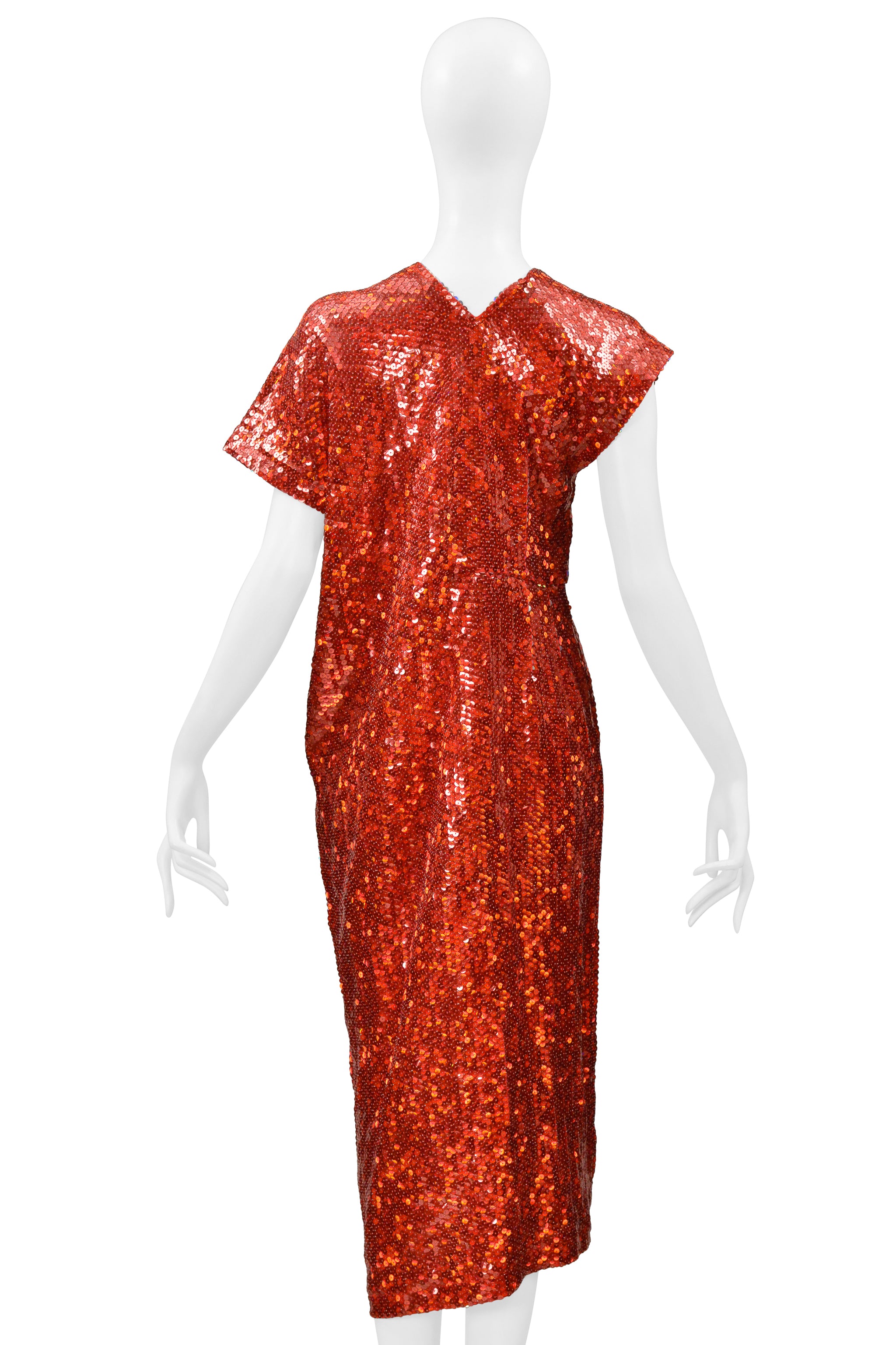 COMME DES GARCONS RED SEQUIN ASYMMETRICAL COCKTAIL DRESS 2000