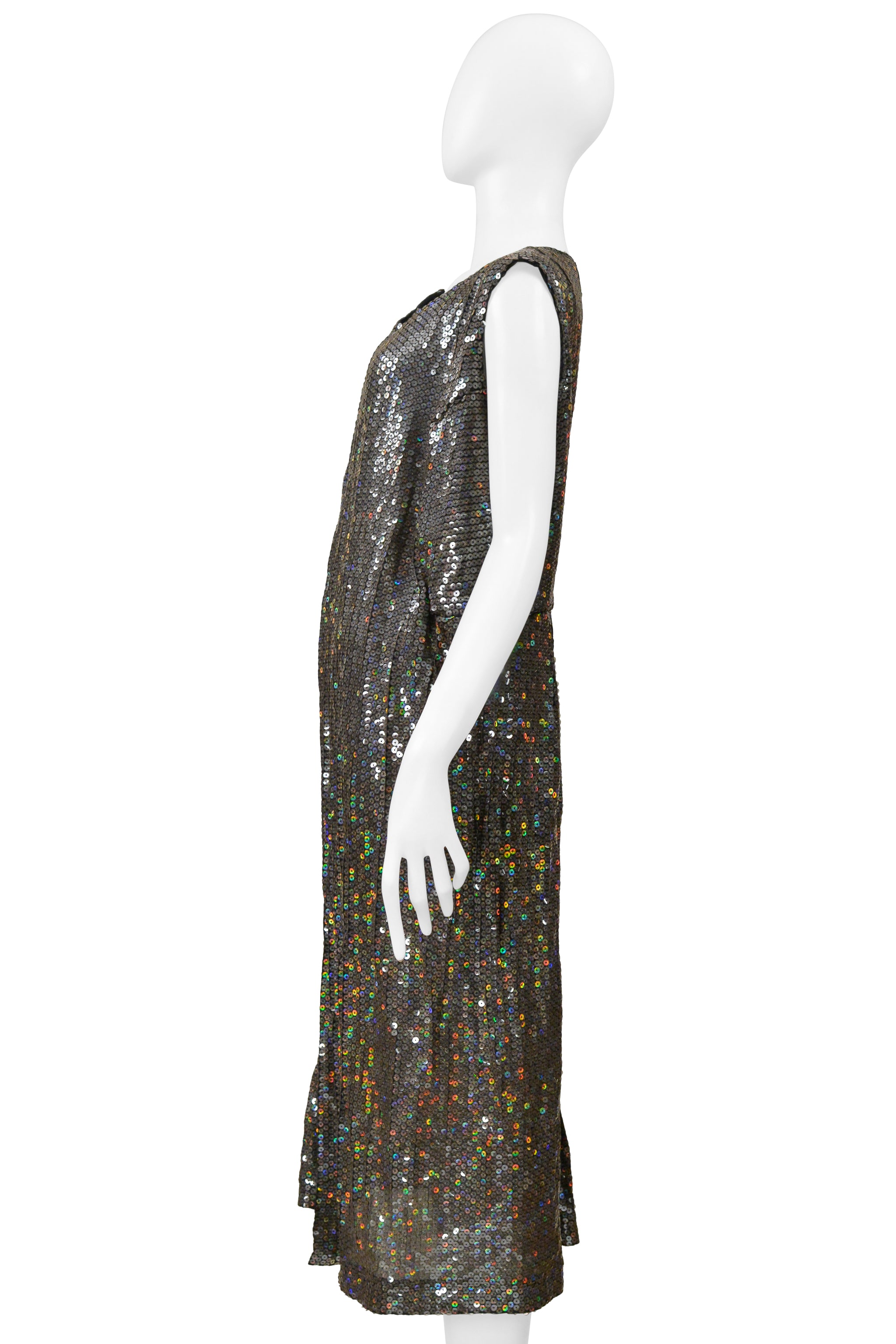 COMME DES GARCONS SILVER SEQUIN ASYMMETRICAL COCKTAIL DRESS 2000
