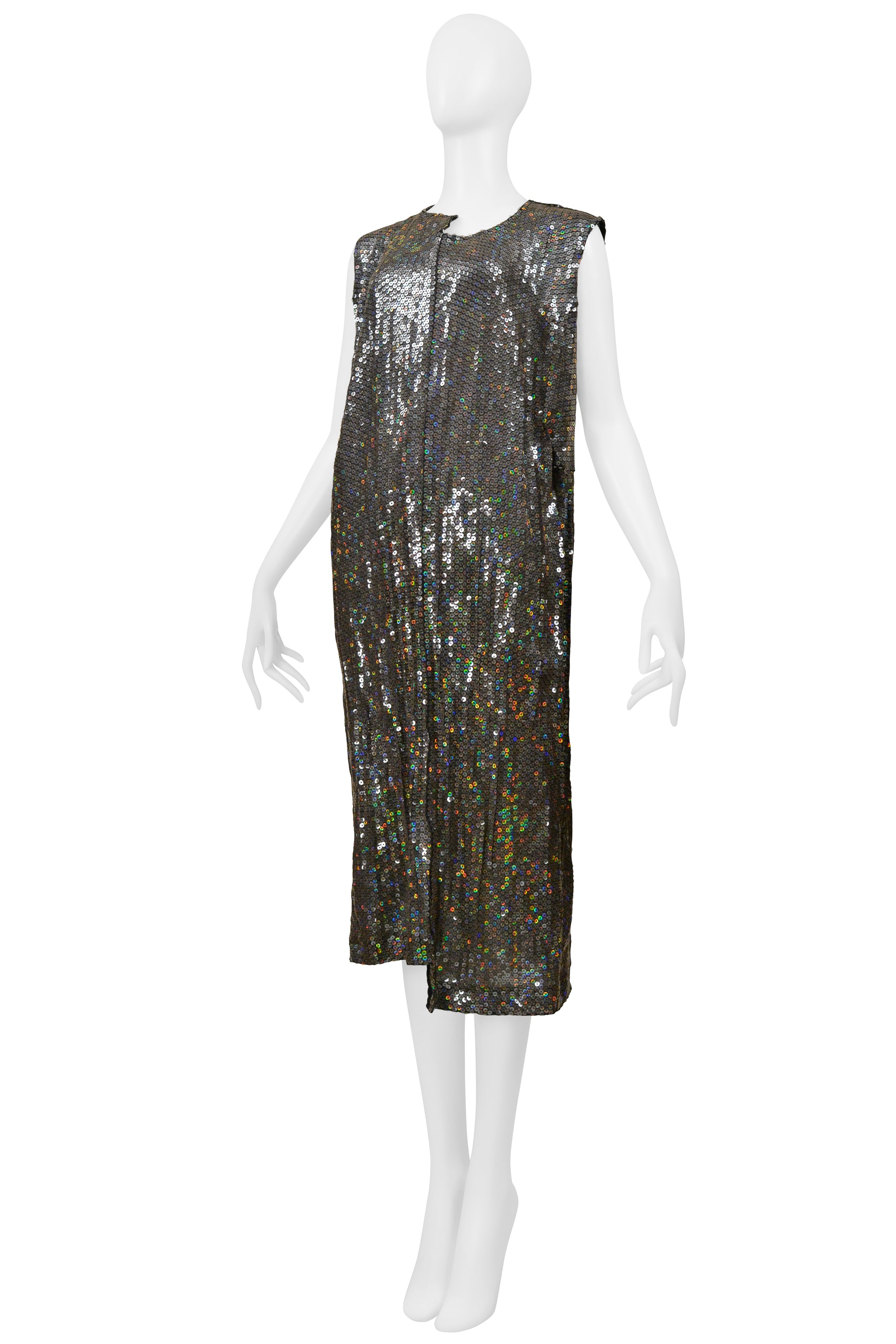 COMME DES GARCONS SILVER SEQUIN ASYMMETRICAL COCKTAIL DRESS 2000