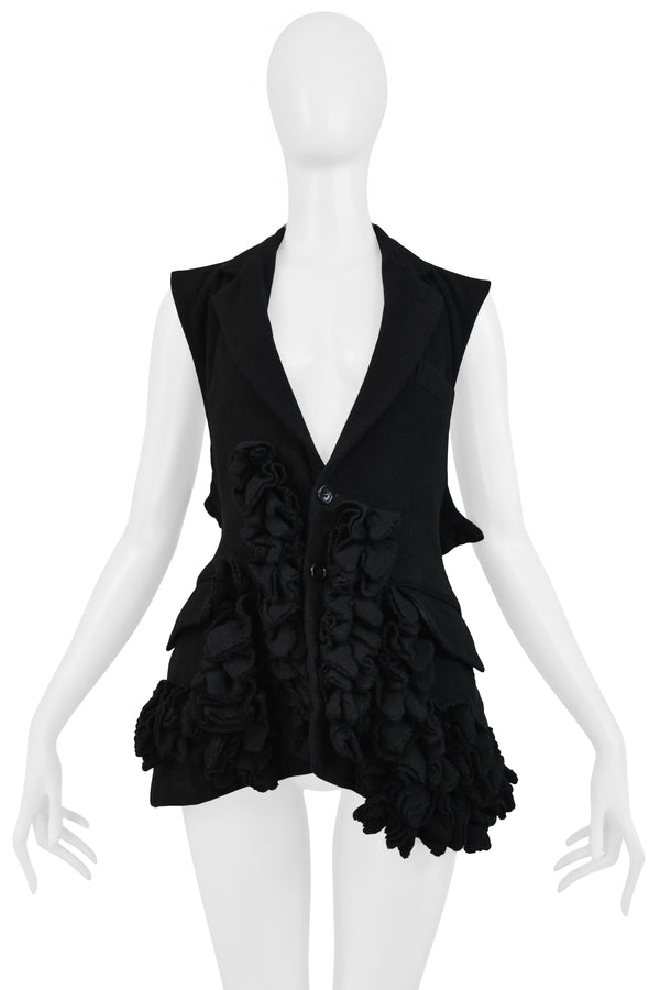 COMME DES GARCONS BLACK WOOL RUFFLE VEST WITH OPEN BACK 2000