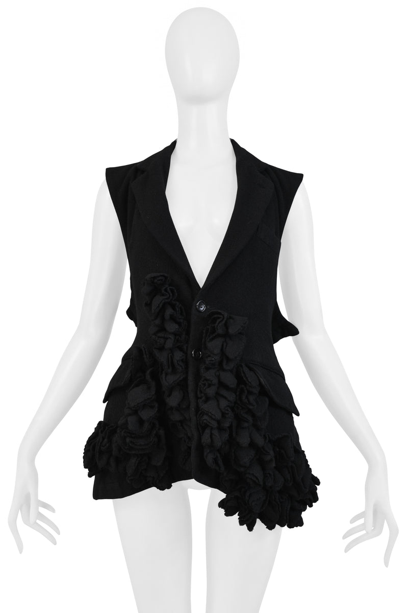 COMME DES GARCONS BLACK WOOL RUFFLE VEST WITH OPEN BACK 2000