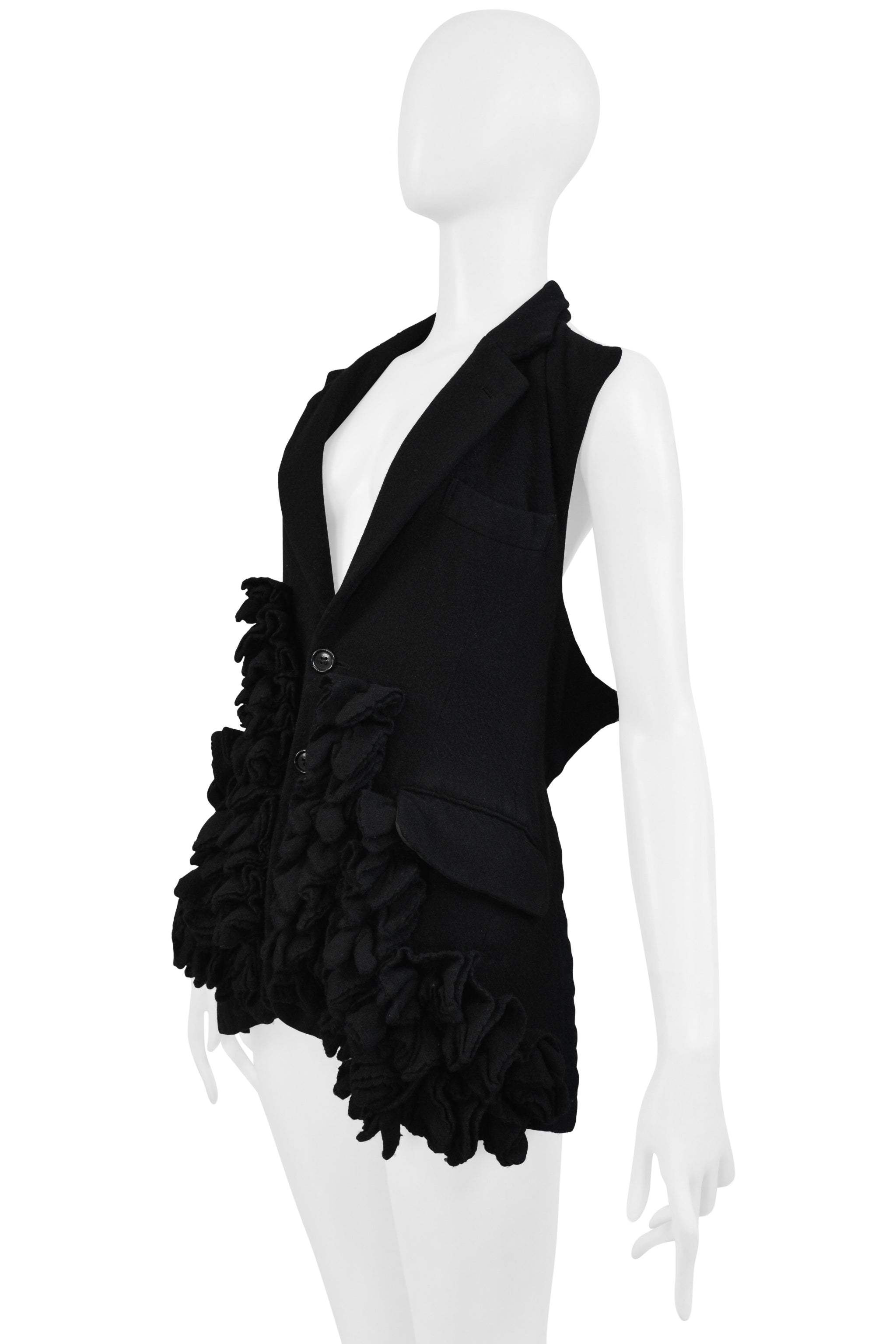 COMME DES GARCONS BLACK WOOL RUFFLE VEST WITH OPEN BACK 2000