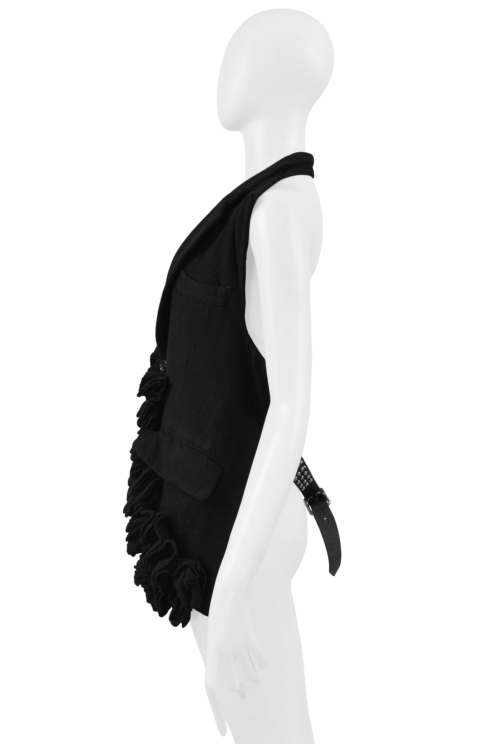 COMME DES GARCONS BLACK WOOL RUFFLE VEST WITH OPEN BACK 2000