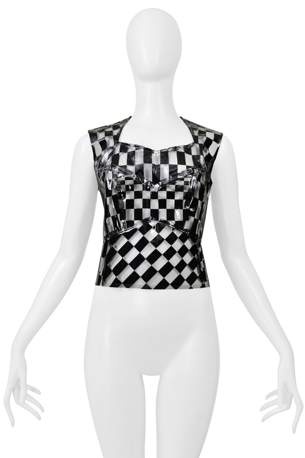 COMME DES GARÇONS CLEAR VINYL AND BLACK CHECKERBOARD CORSET TOP 2001