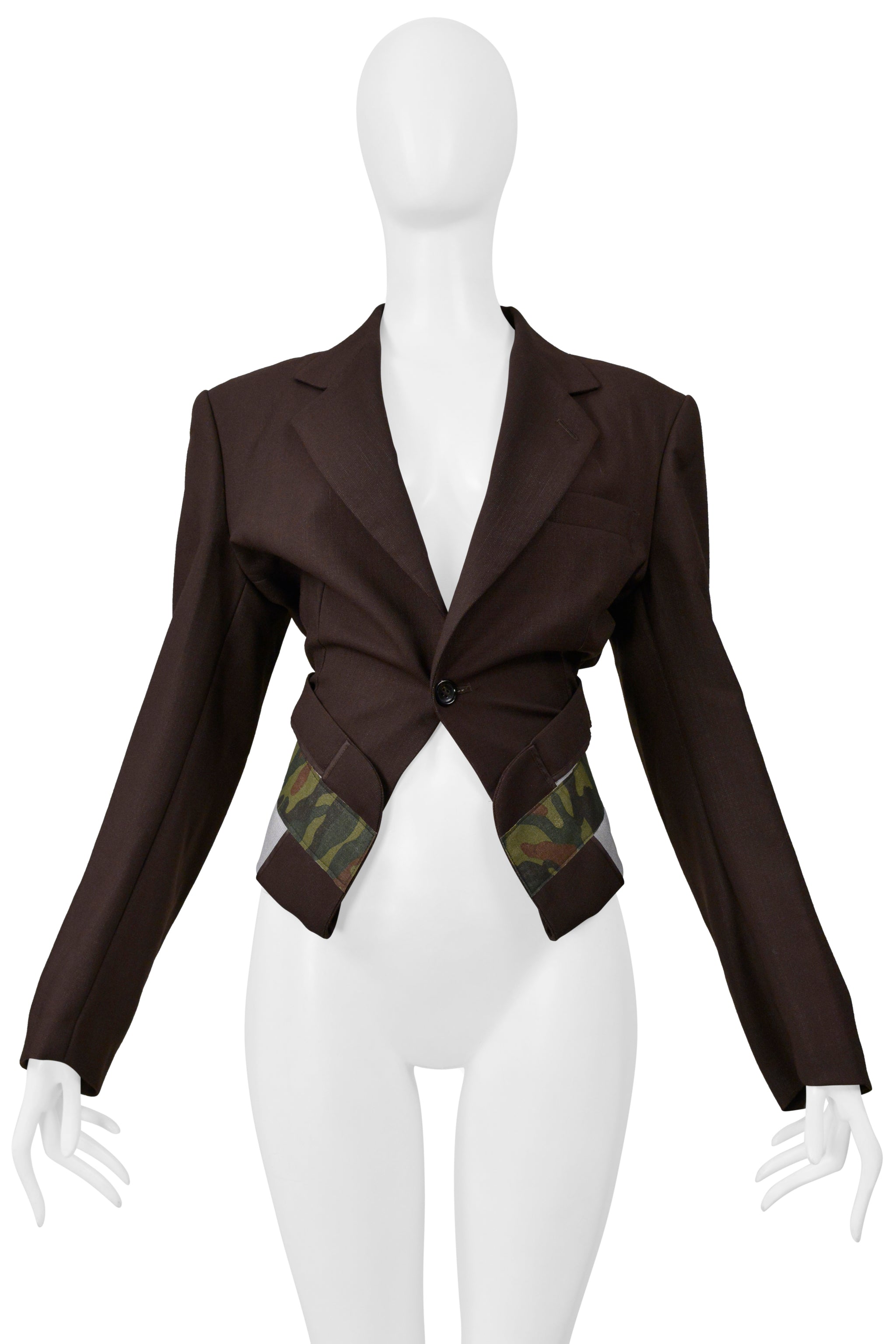 COMME DES GARCONS BROWN SINGLE BREASTED JACKET WITH CAMO TRIM 2001