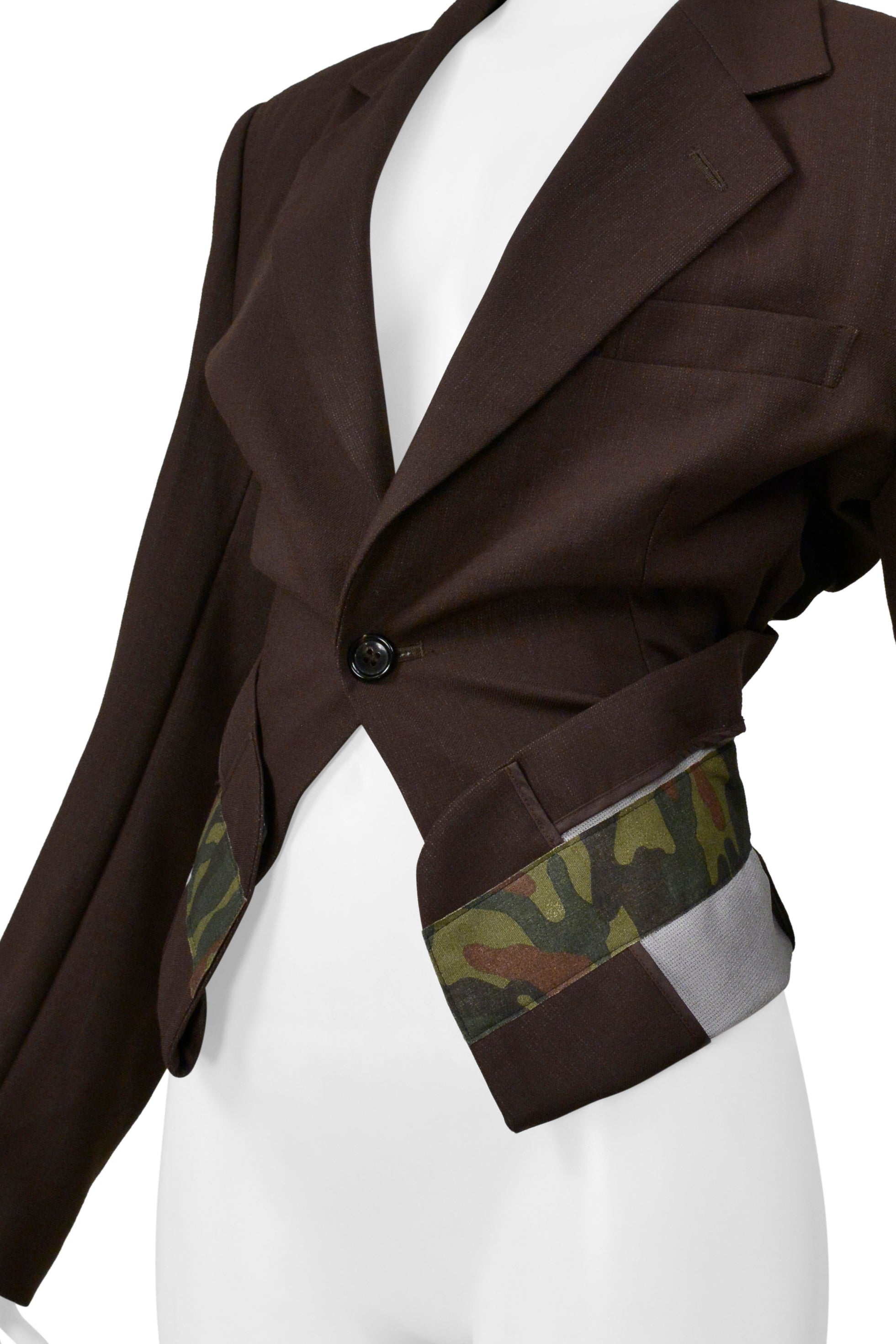 COMME DES GARCONS BROWN SINGLE BREASTED JACKET WITH CAMO TRIM 2001