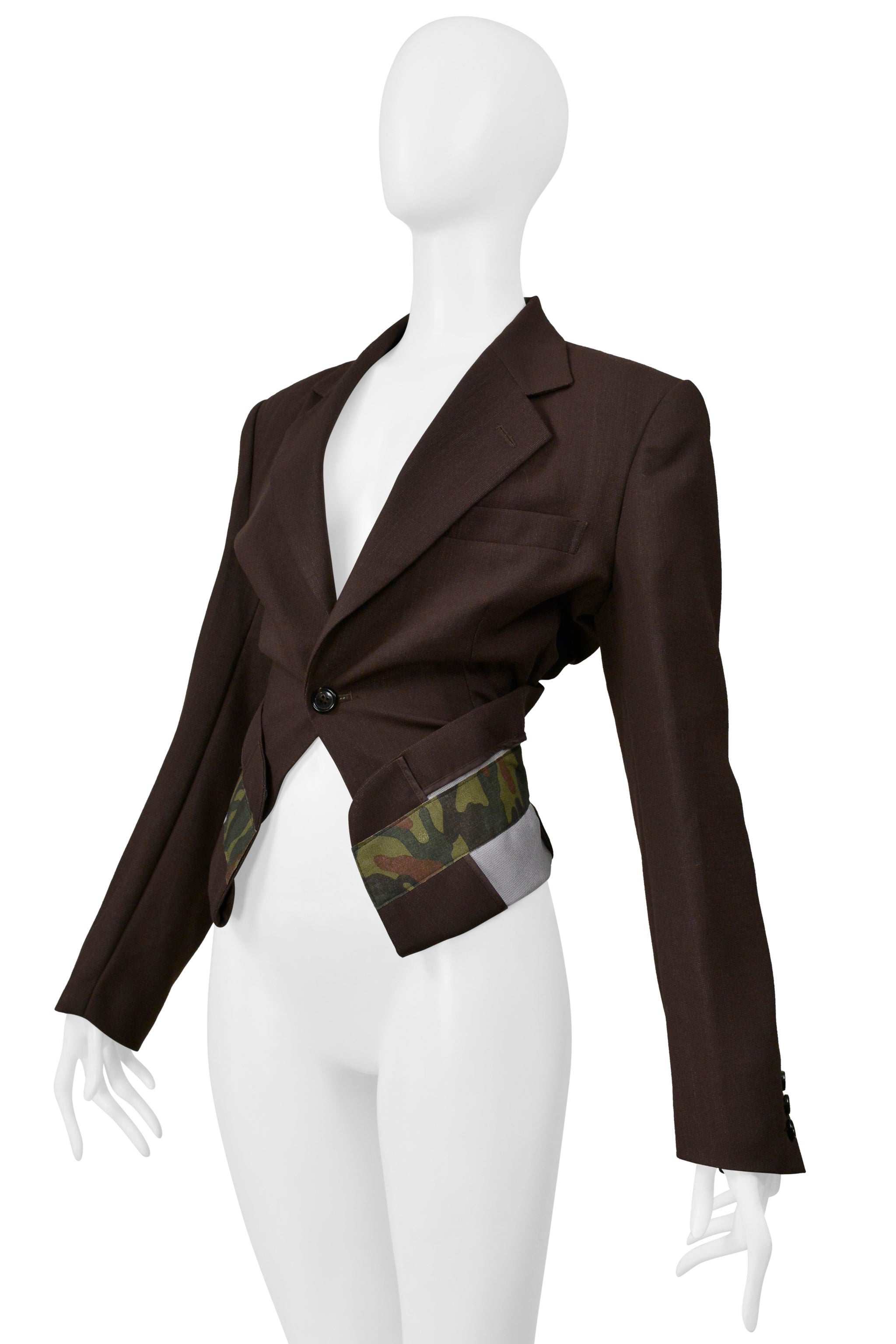 COMME DES GARCONS BROWN SINGLE BREASTED JACKET WITH CAMO TRIM 2001