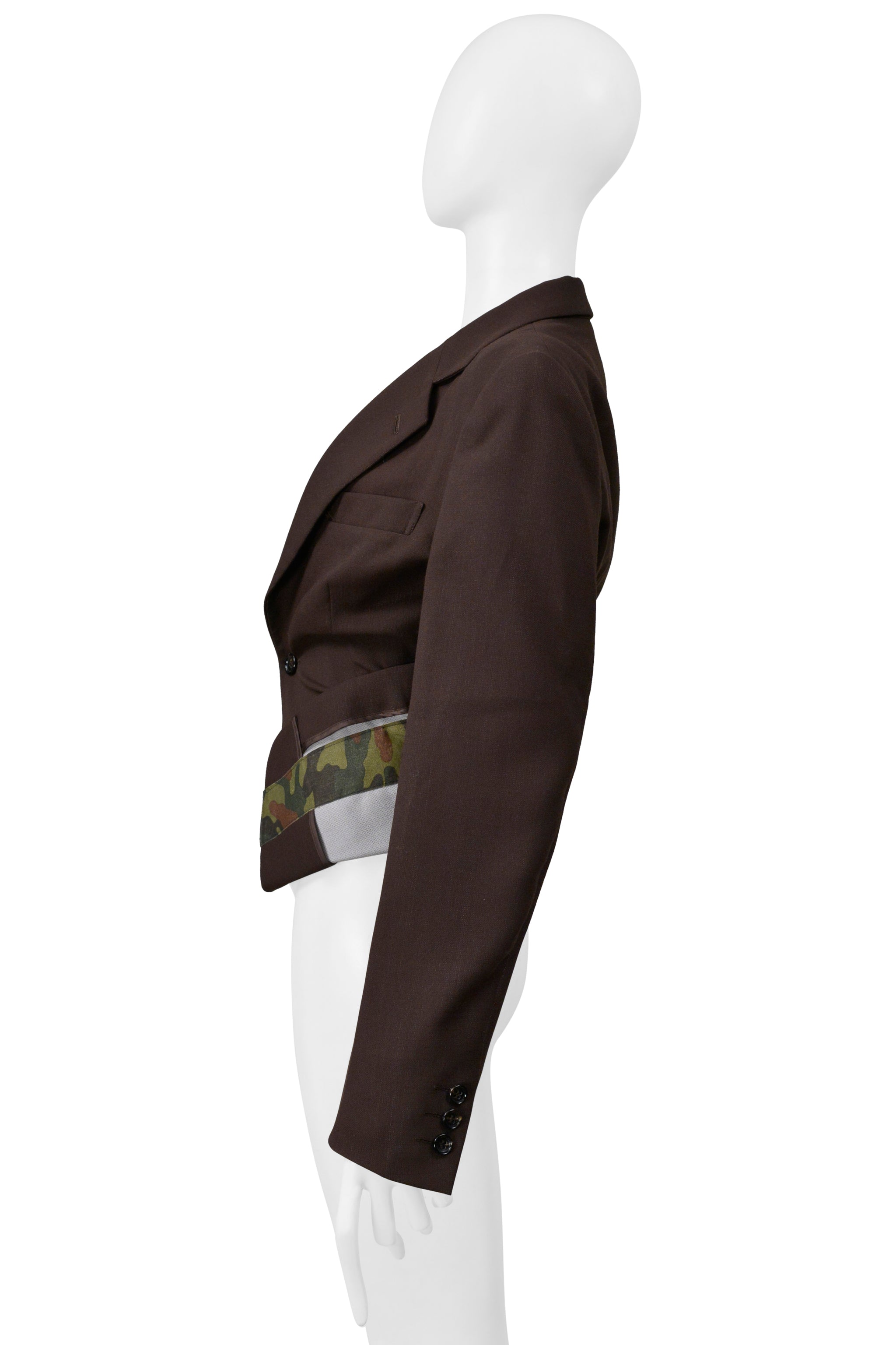 COMME DES GARCONS BROWN SINGLE BREASTED JACKET WITH CAMO TRIM 2001