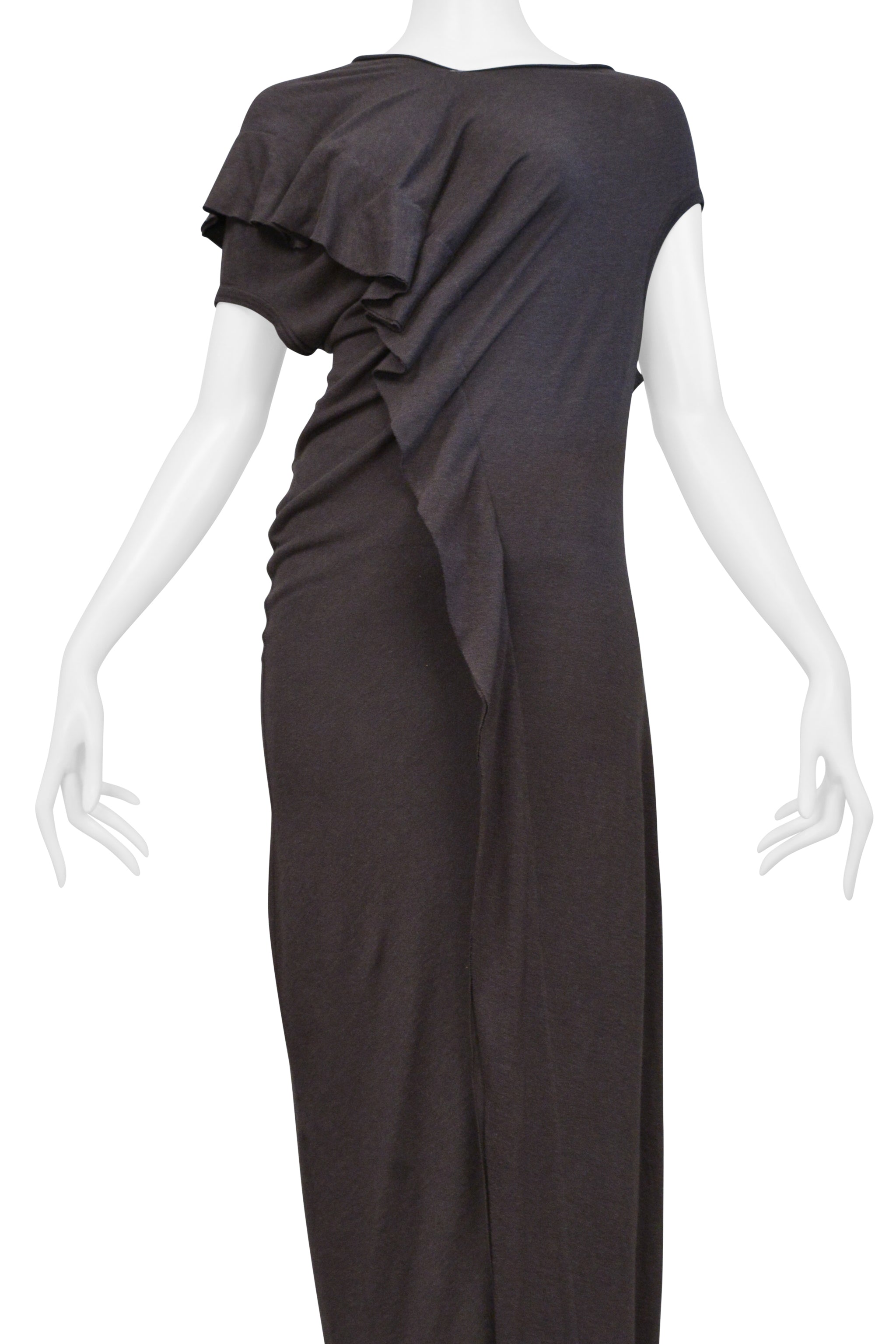 COMME DES GARCONS BROWN MUD COLOR DRESS WITH ASYMMETRICAL RUFFLES 2002