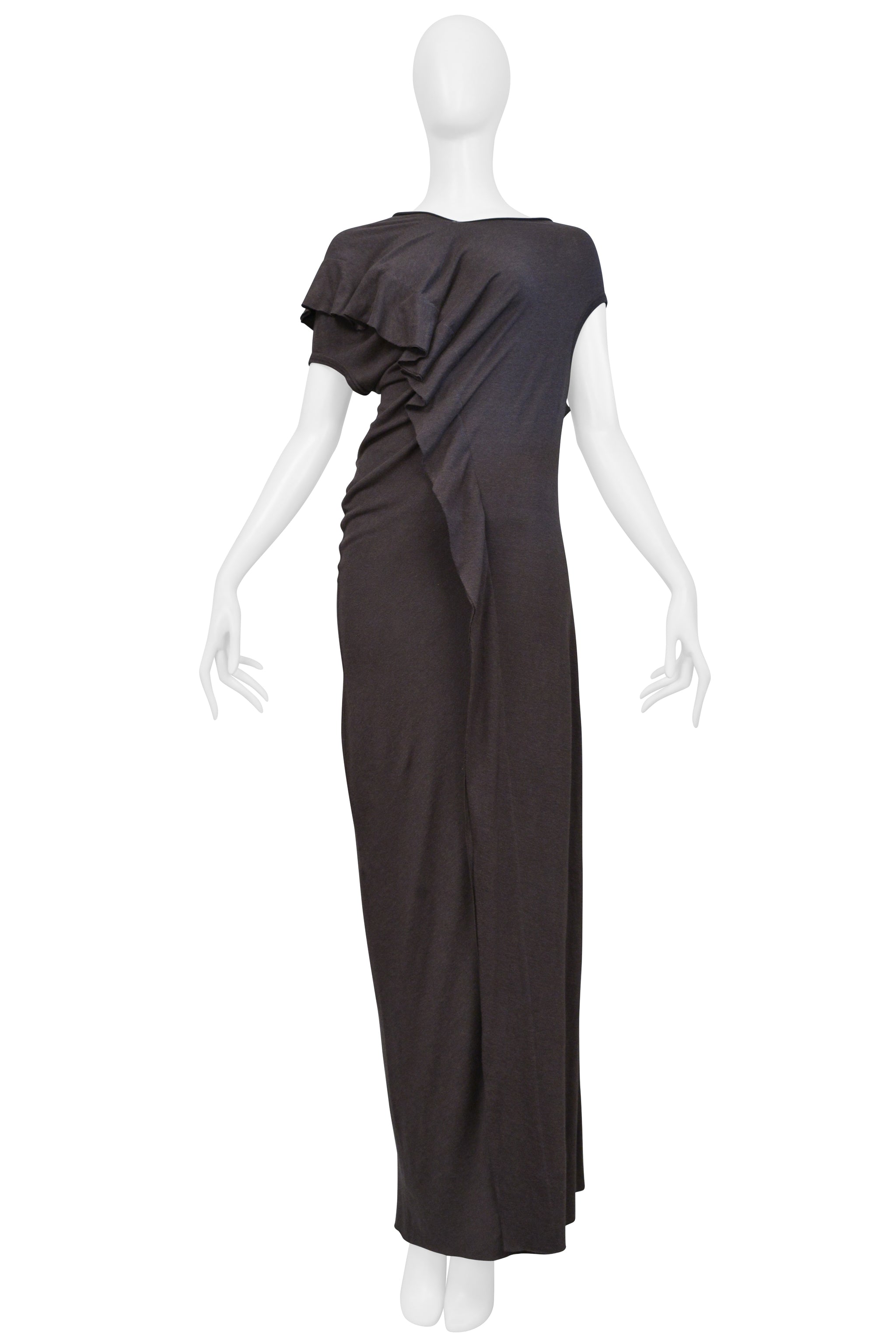 COMME DES GARCONS BROWN MUD COLOR DRESS WITH ASYMMETRICAL RUFFLES 2002