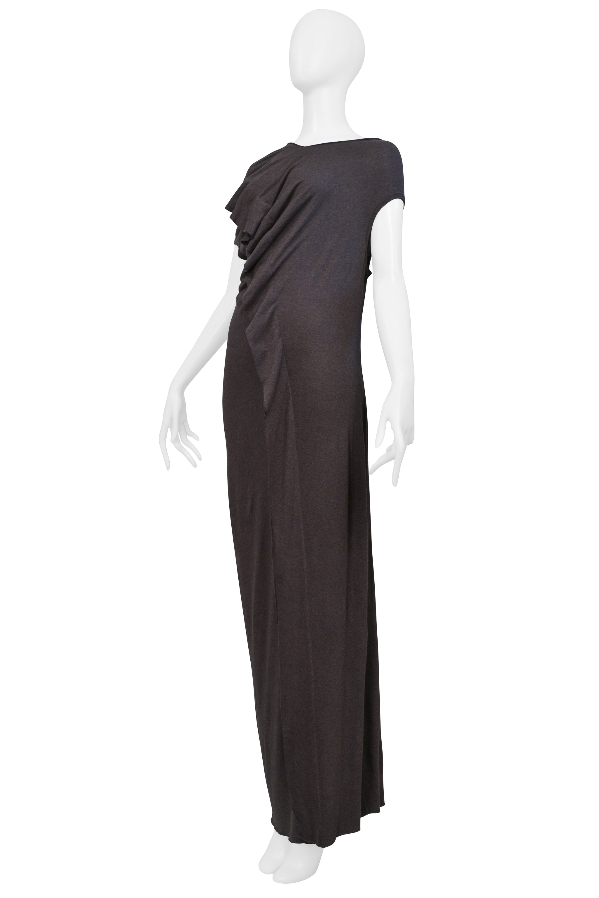 COMME DES GARCONS BROWN MUD COLOR DRESS WITH ASYMMETRICAL RUFFLES 2002