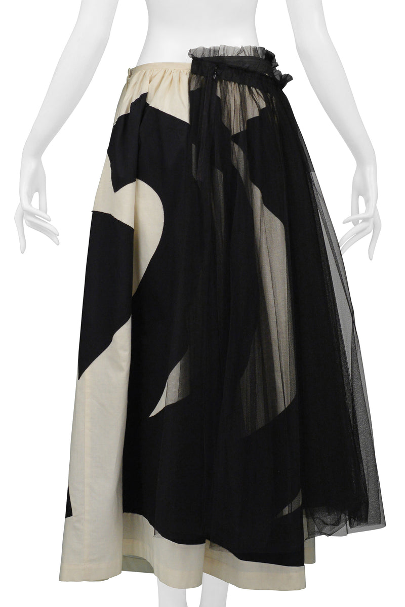 COMME DES GARCONS OFF-WHITE & BLACK ABSTRACT BALL GOWN SKIRT WITH BLACK TULLE 2002