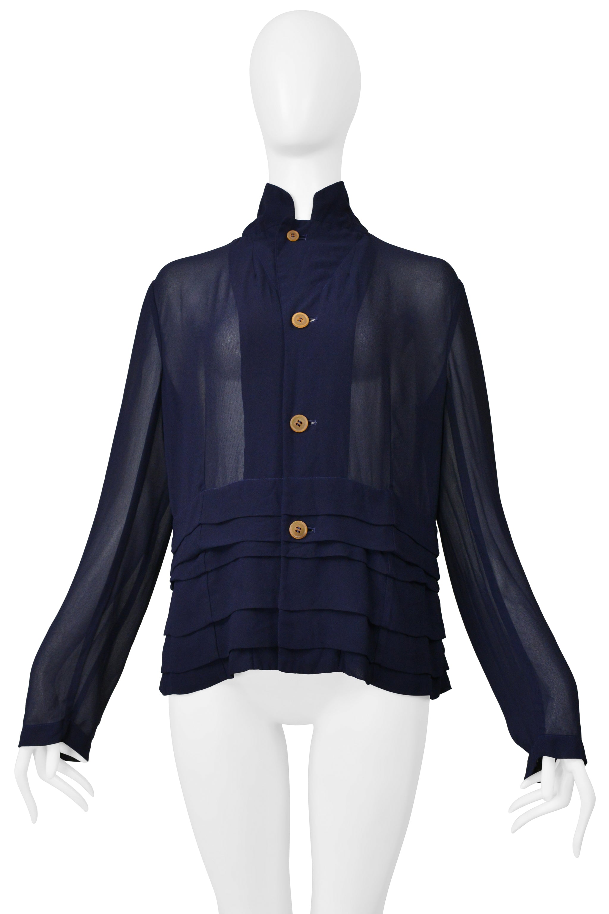 COMME DES GARCONS  NAVY BLUE SHEER TOP WITH PLEATS 2004