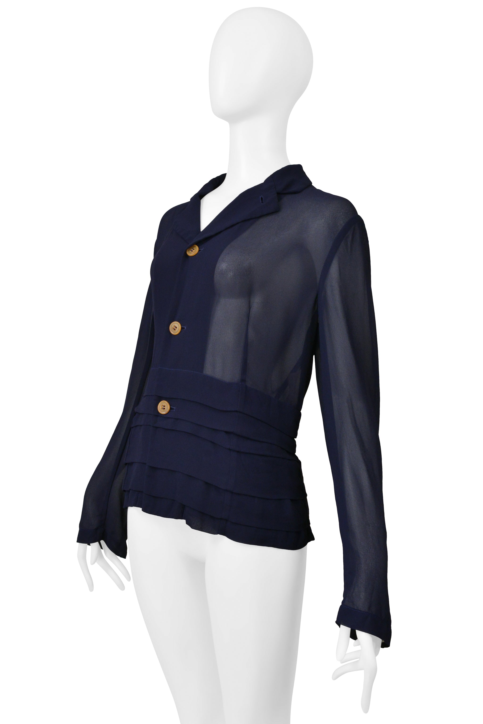 COMME DES GARCONS  NAVY BLUE SHEER TOP WITH PLEATS 2004