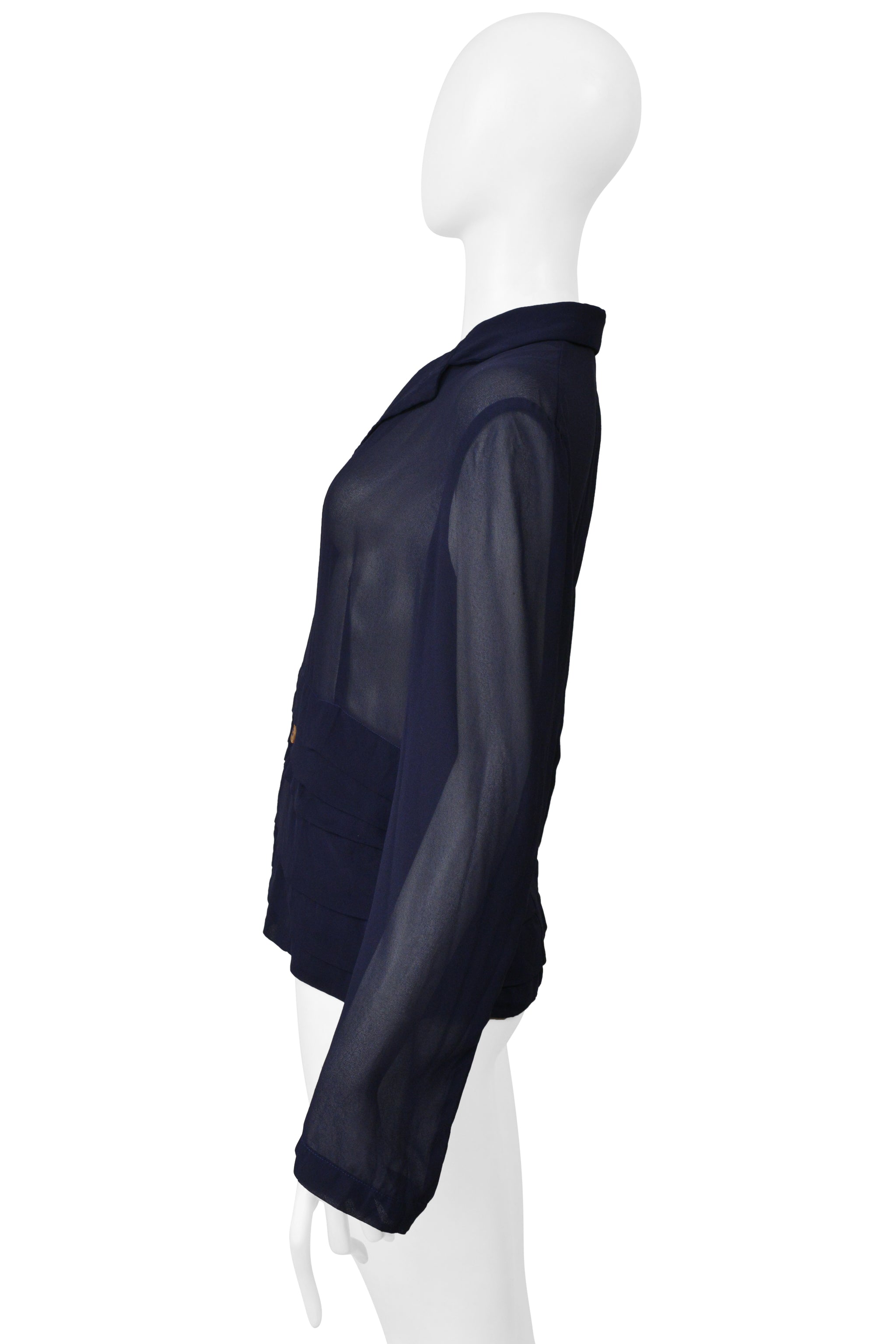COMME DES GARCONS  NAVY BLUE SHEER TOP WITH PLEATS 2004