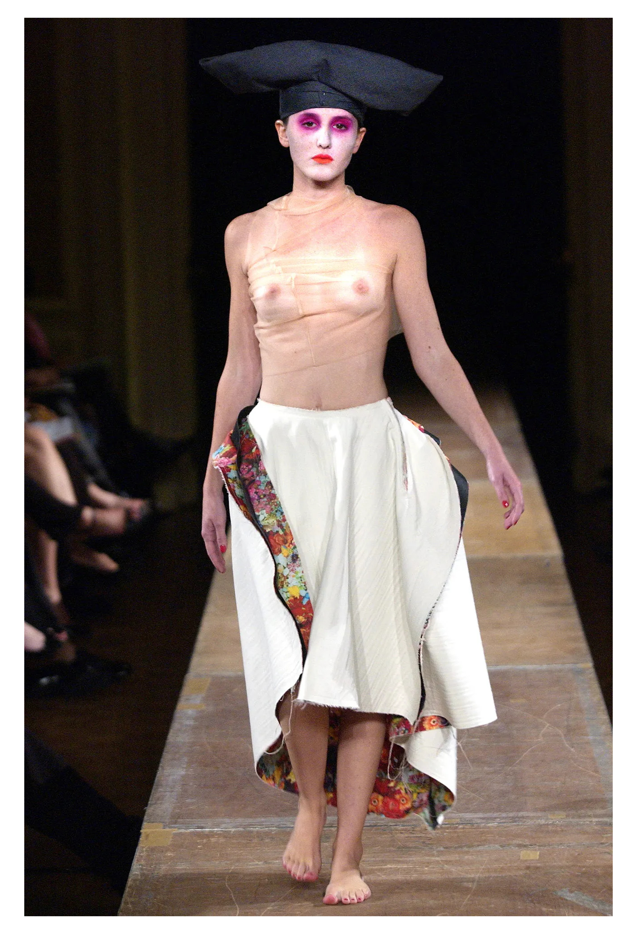 COMME DES GARCONS ASYMMETRICAL CANVAS SKIRT WITH FLORAL INTERIOR SS 2004