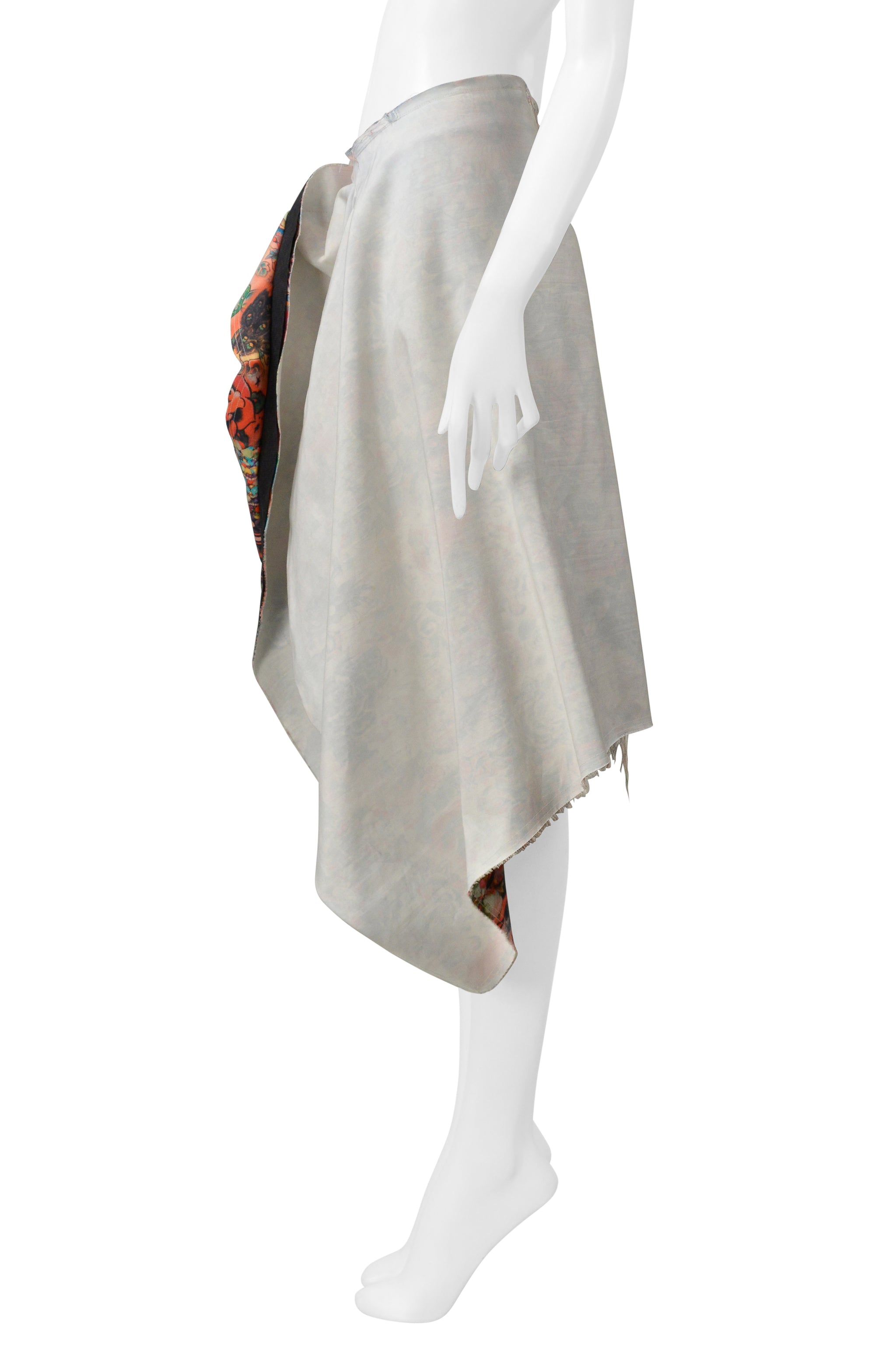 COMME DES GARCONS ASYMMETRICAL CANVAS SKIRT WITH FLORAL INTERIOR SS 2004