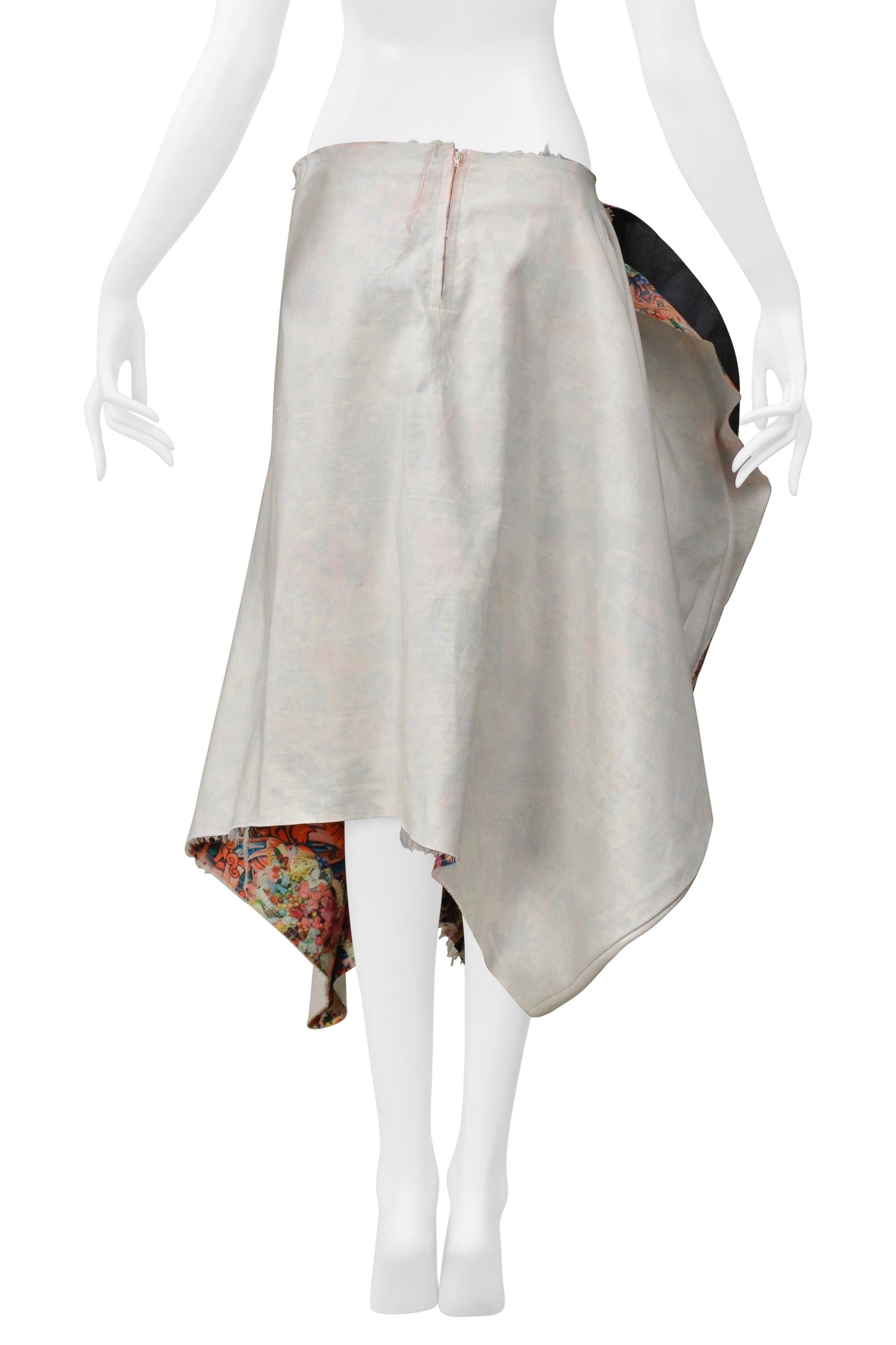 COMME DES GARCONS ASYMMETRICAL CANVAS SKIRT WITH FLORAL INTERIOR SS 2004