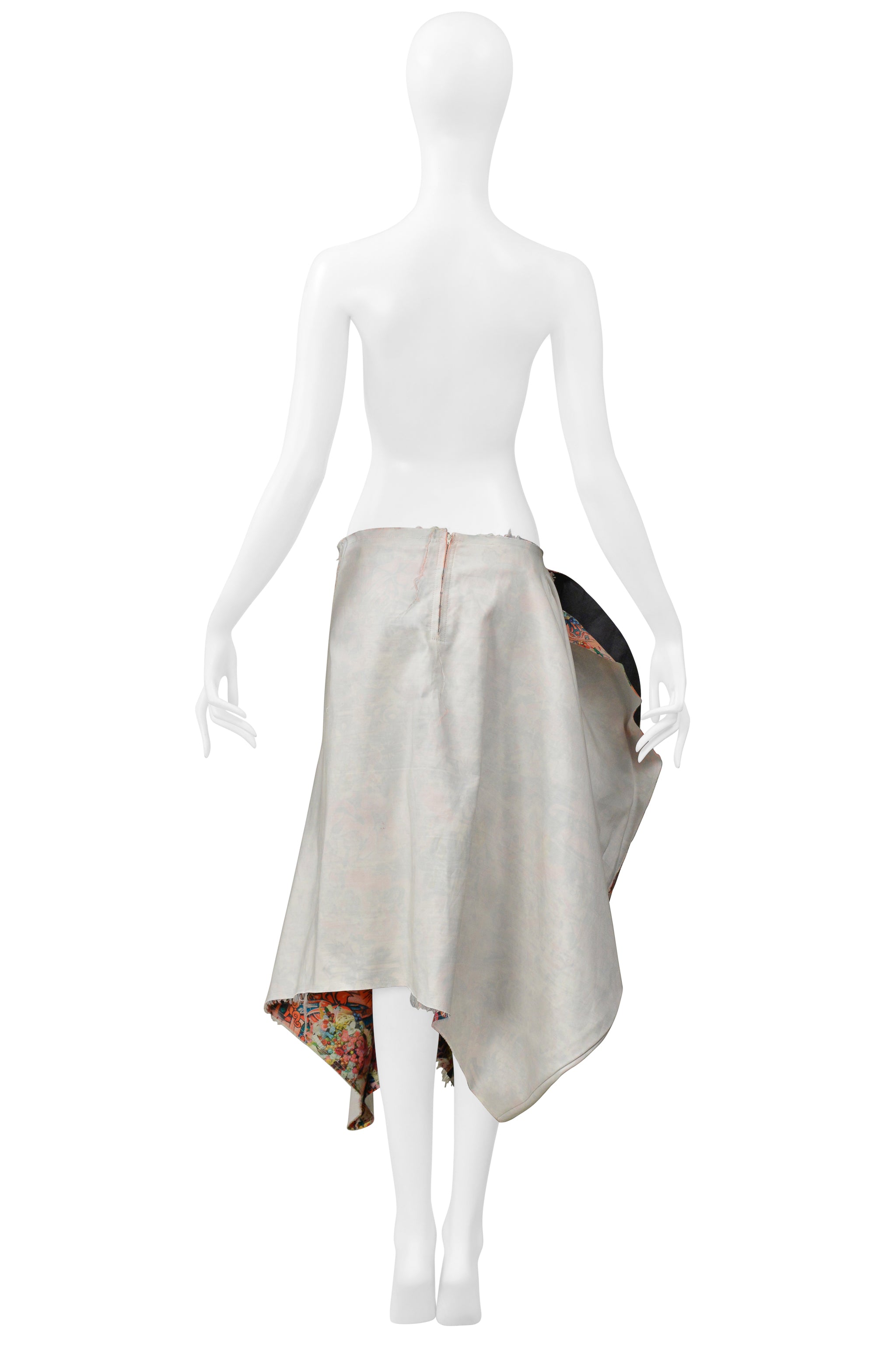 COMME DES GARCONS ASYMMETRICAL CANVAS SKIRT WITH FLORAL INTERIOR SS 2004