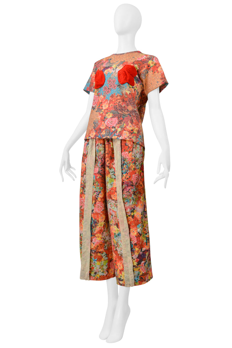 COMME DES GARCONS FLORAL PANT ENSEMBLE WITH 3-D T- SHIRT & PANTS 2004