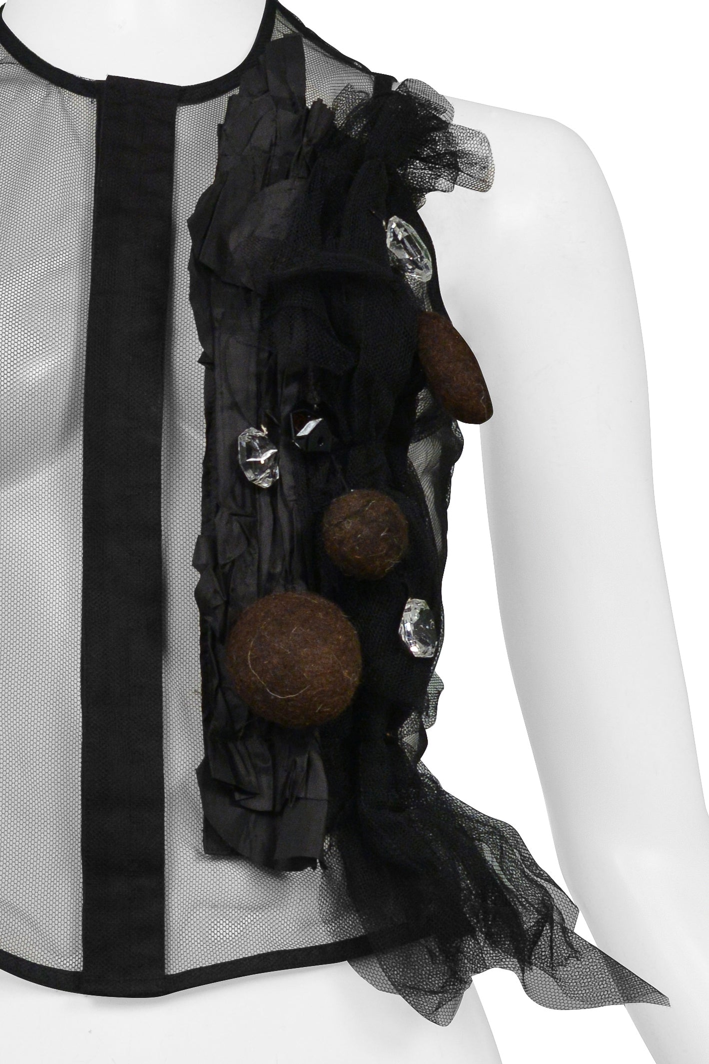 COMME DES GARCONS BLACK TULLE TANK TOP WITH GIANT RHINESTONES 2004