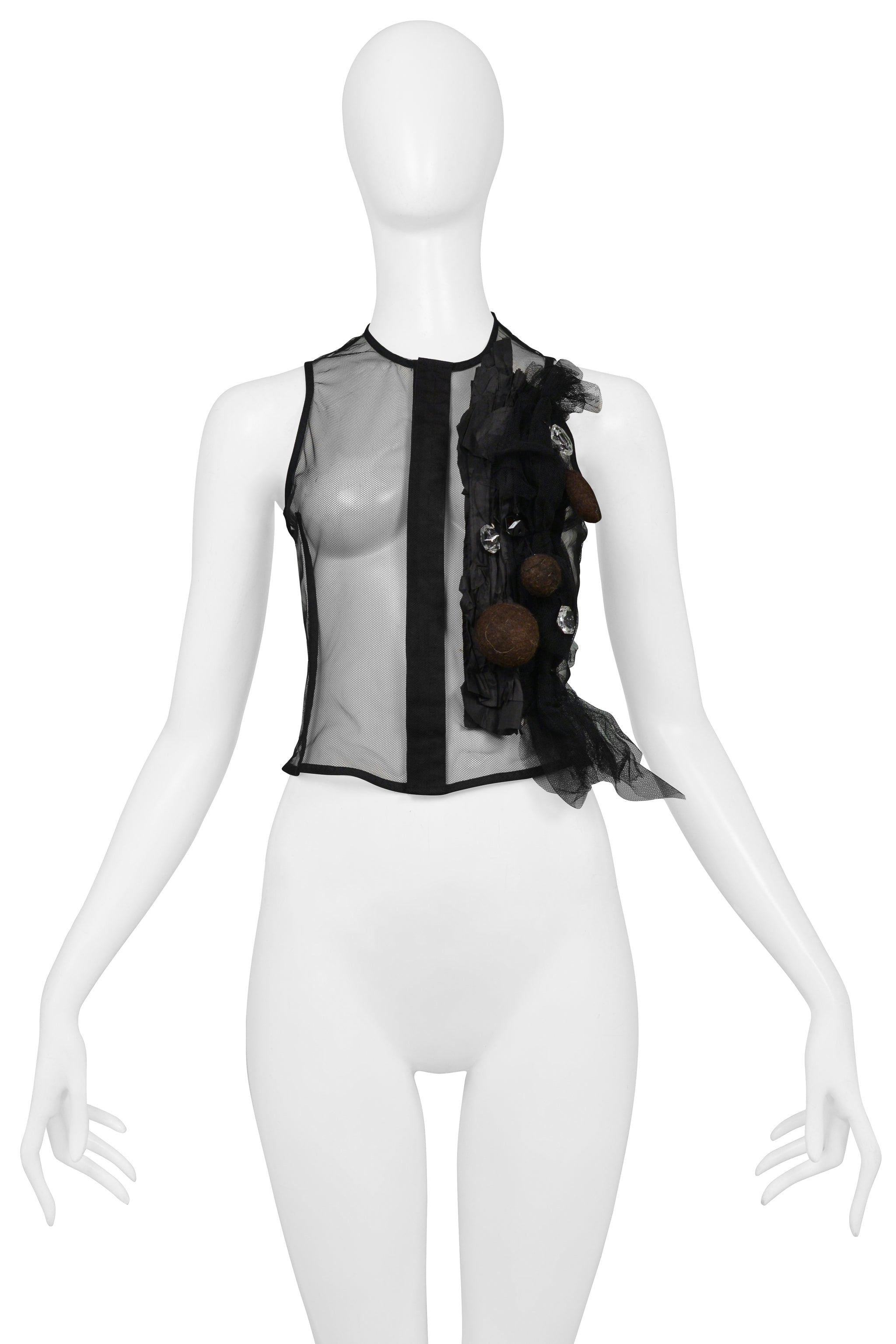 COMME DES GARCONS BLACK TULLE TANK TOP WITH GIANT RHINESTONES 2004