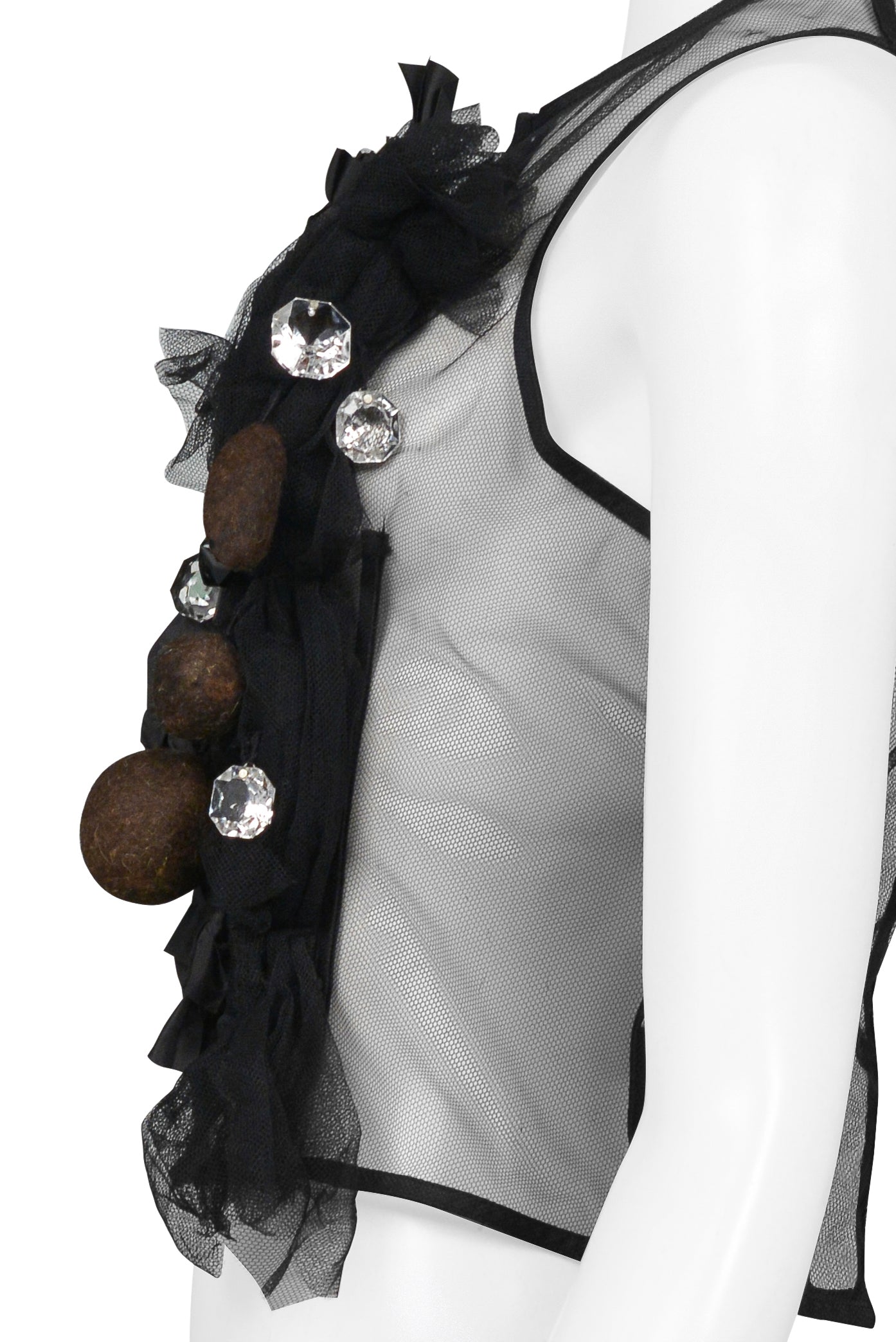 COMME DES GARCONS BLACK TULLE TANK TOP WITH GIANT RHINESTONES 2004