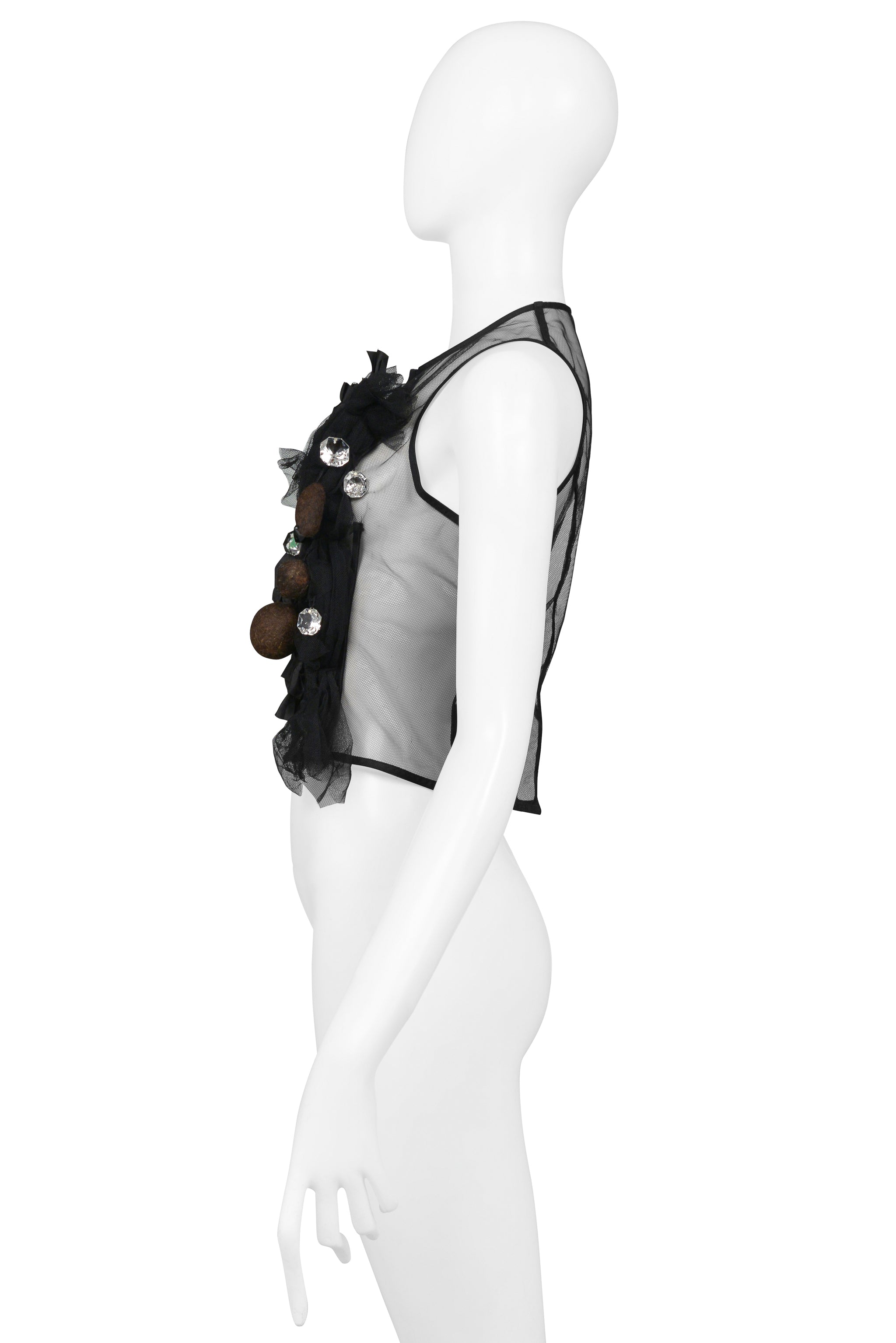 COMME DES GARCONS BLACK TULLE TANK TOP WITH GIANT RHINESTONES 2004