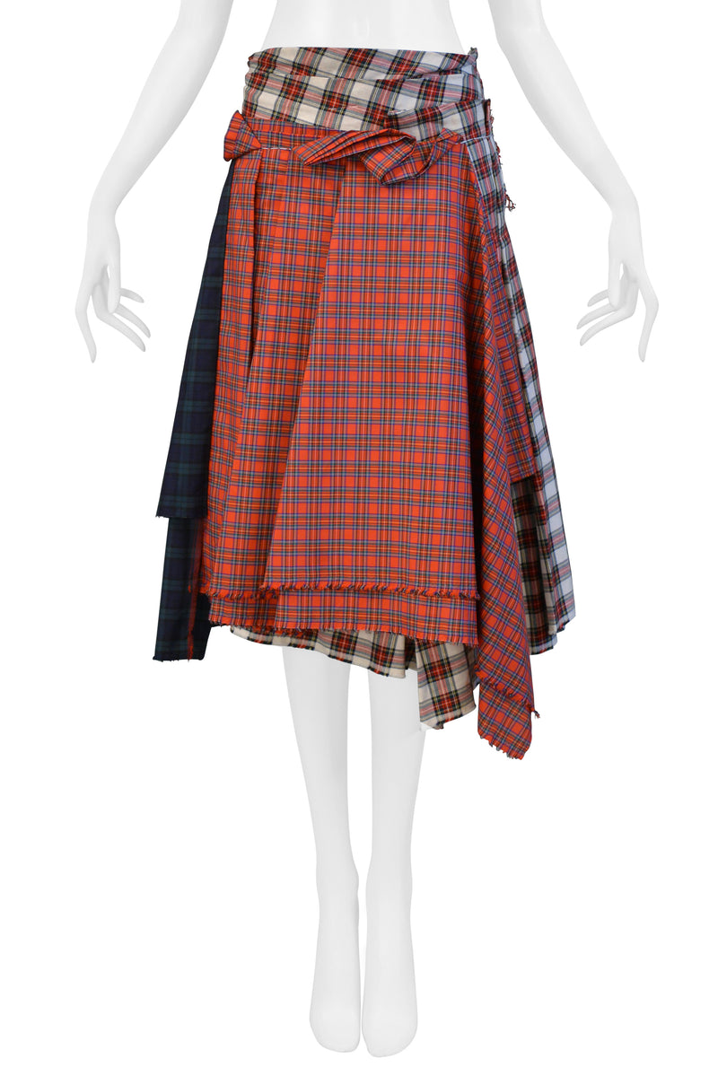 COMME DES GARCONS RECYCLED TARTAN PLAID PLEATED SKIRT 2006
