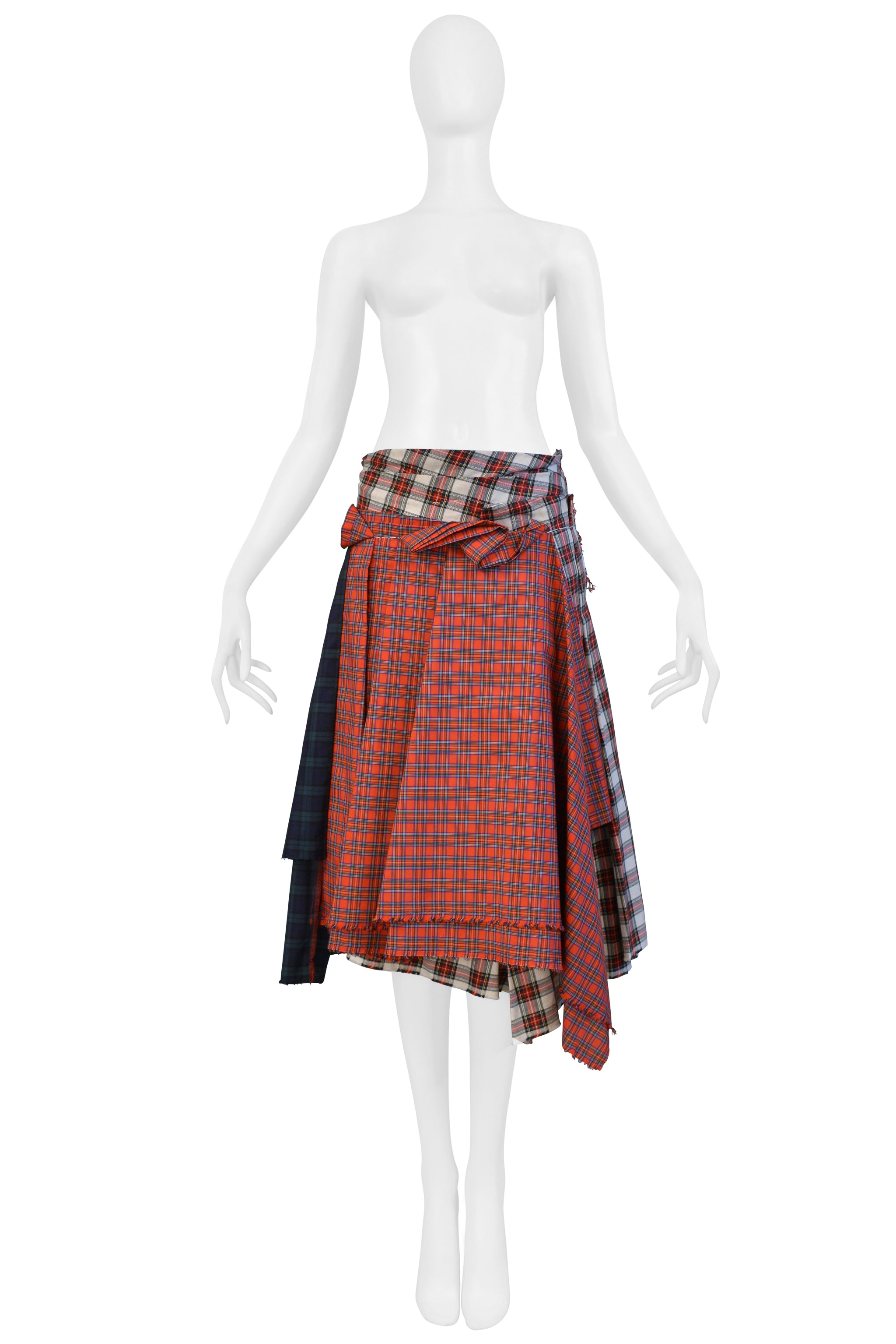 COMME DES GARCONS RECYCLED TARTAN PLAID PLEATED SKIRT 2006
