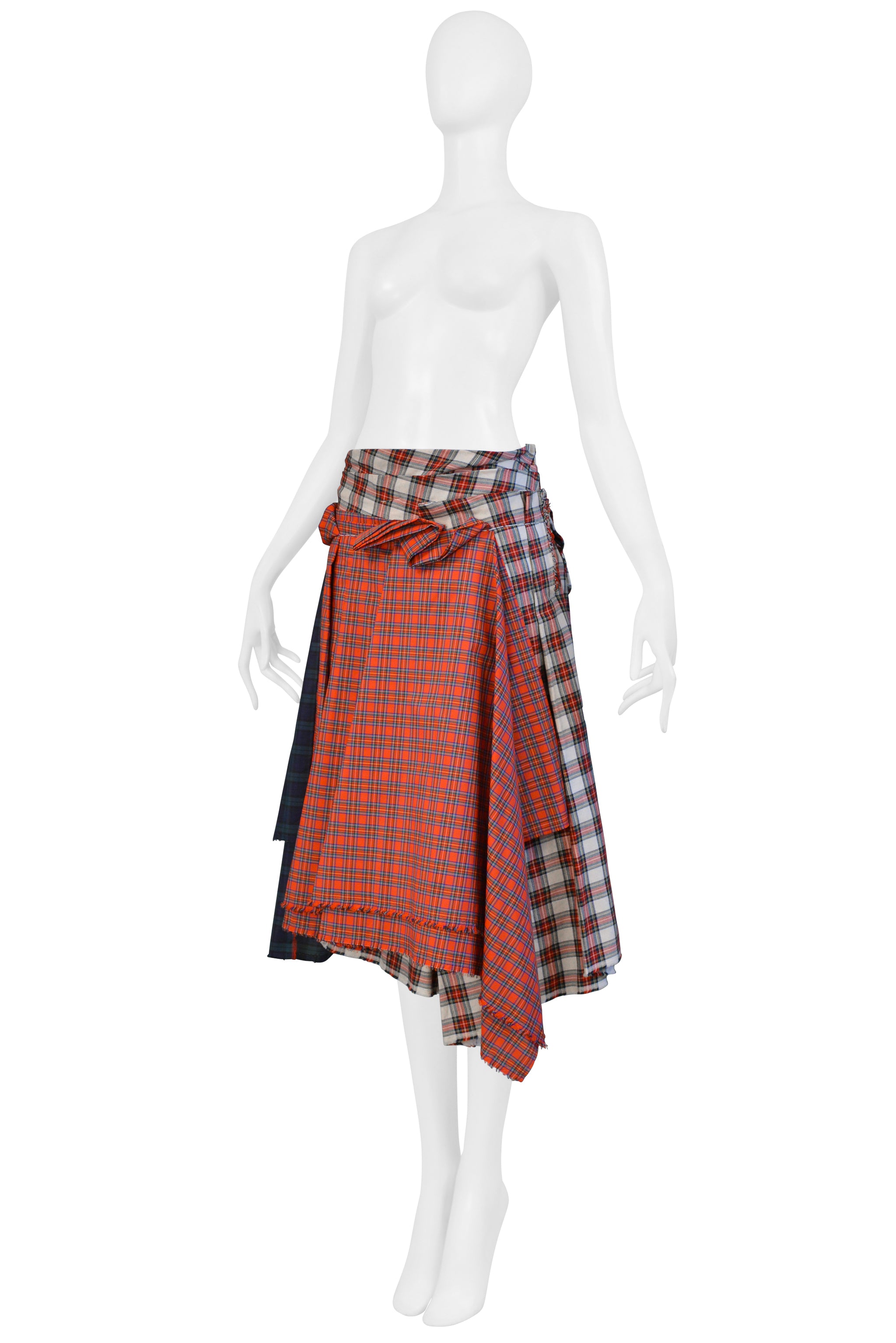 COMME DES GARCONS RECYCLED TARTAN PLAID PLEATED SKIRT 2006