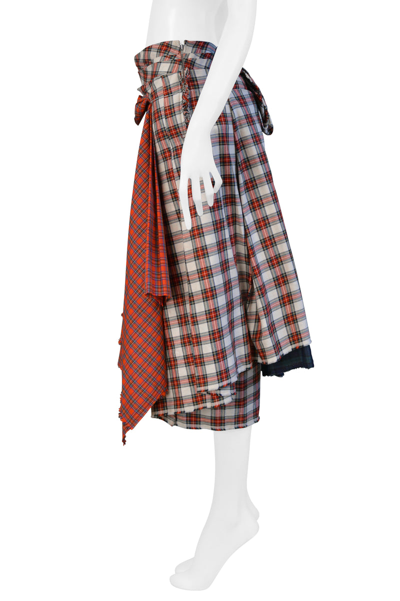 COMME DES GARCONS RECYCLED TARTAN PLAID PLEATED SKIRT 2006