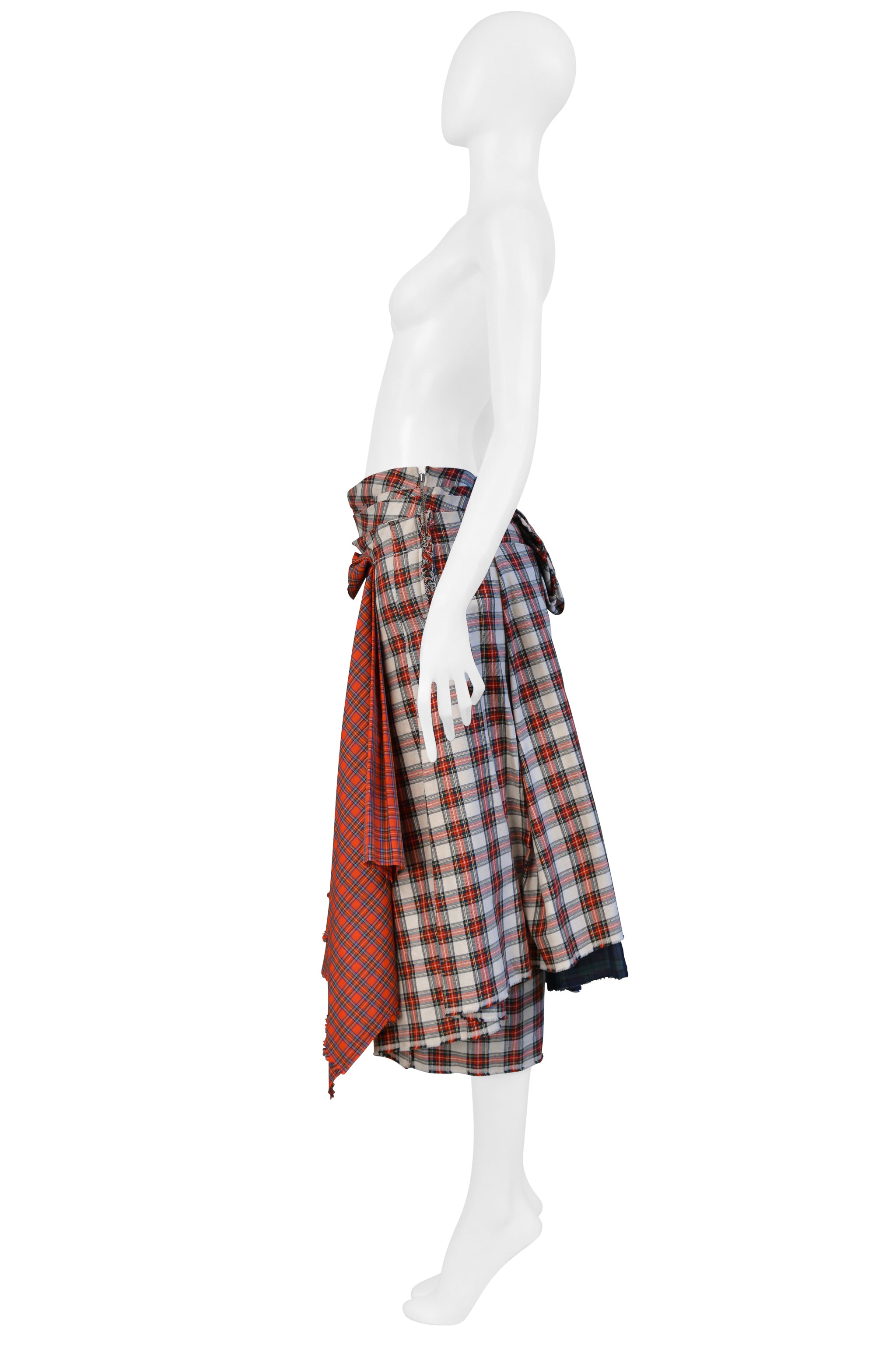 COMME DES GARCONS RECYCLED TARTAN PLAID PLEATED SKIRT 2006