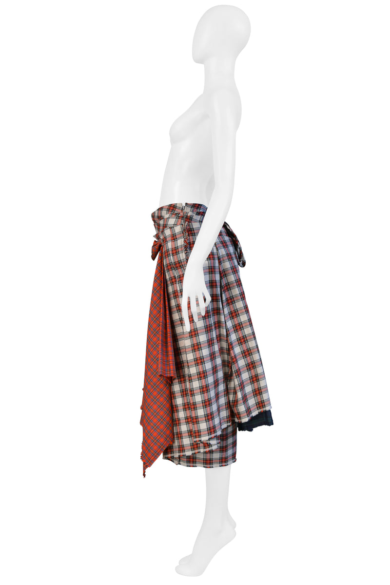 COMME DES GARCONS RECYCLED TARTAN PLAID PLEATED SKIRT 2006