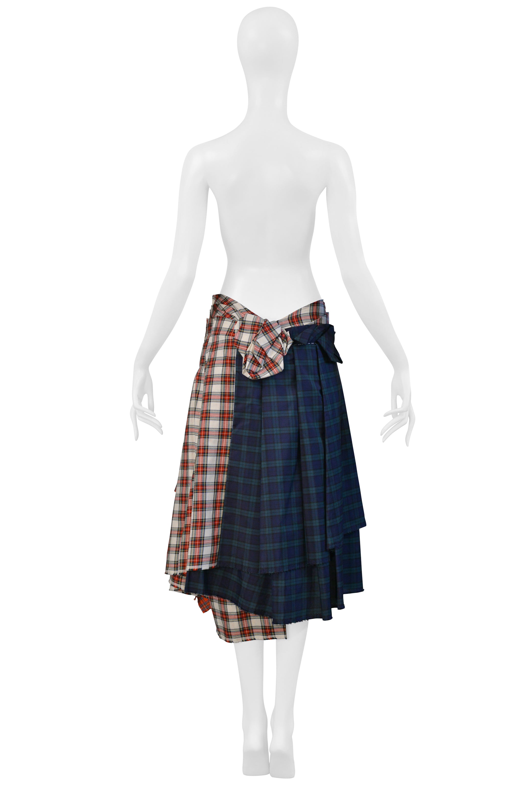 COMME DES GARCONS RECYCLED TARTAN PLAID PLEATED SKIRT 2006