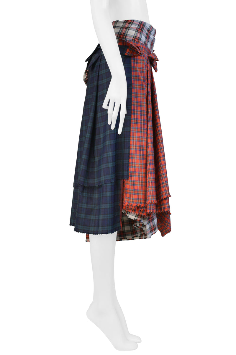 COMME DES GARCONS RECYCLED TARTAN PLAID PLEATED SKIRT 2006