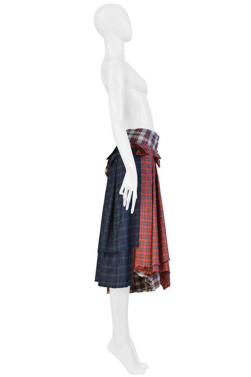 COMME DES GARCONS RECYCLED TARTAN PLAID PLEATED SKIRT 2006