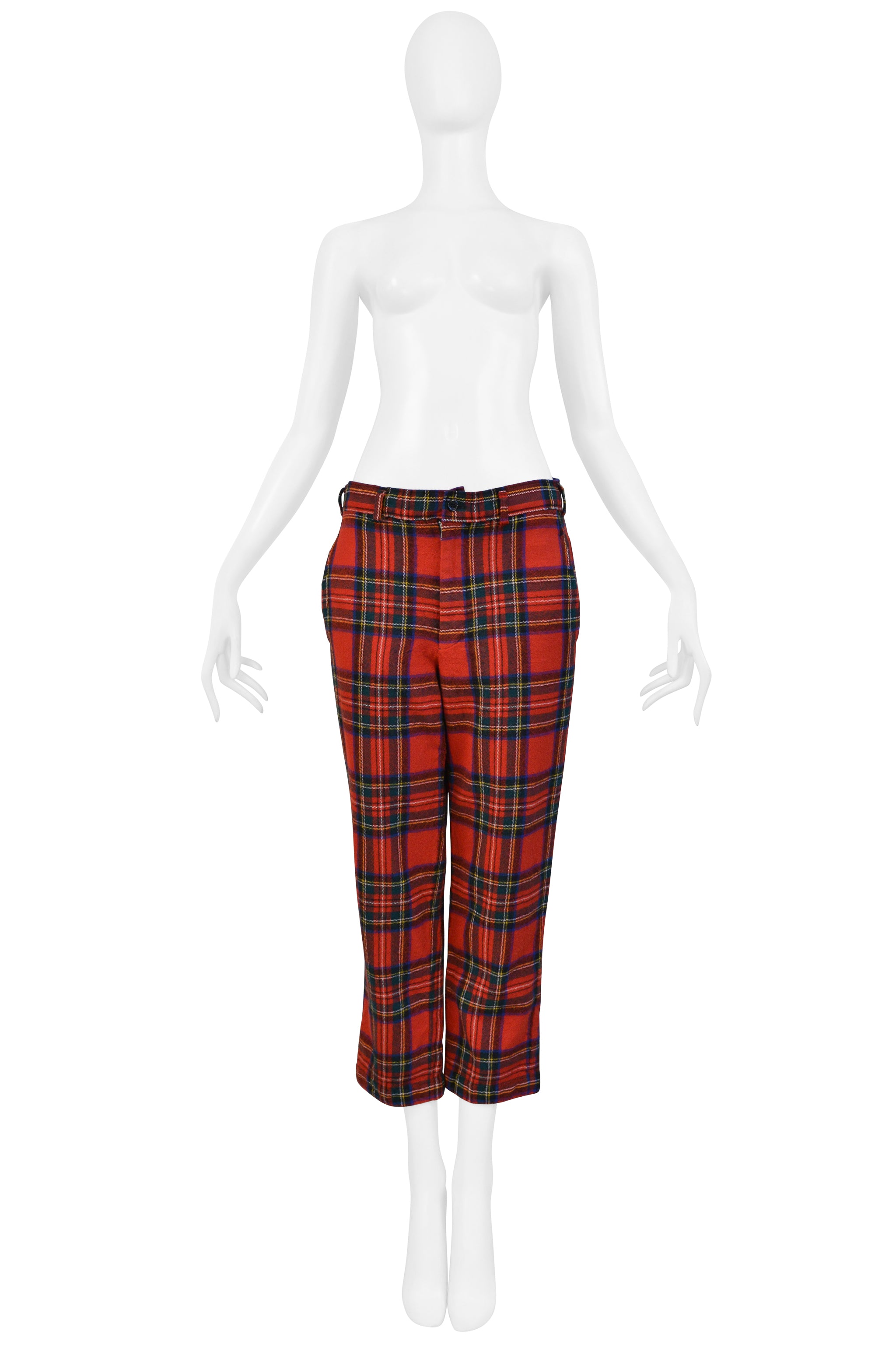 COMME DES GARCONS RED RUFFLE TARTAN JACKET AND PANTS SUIT ENSEMBLE 2000