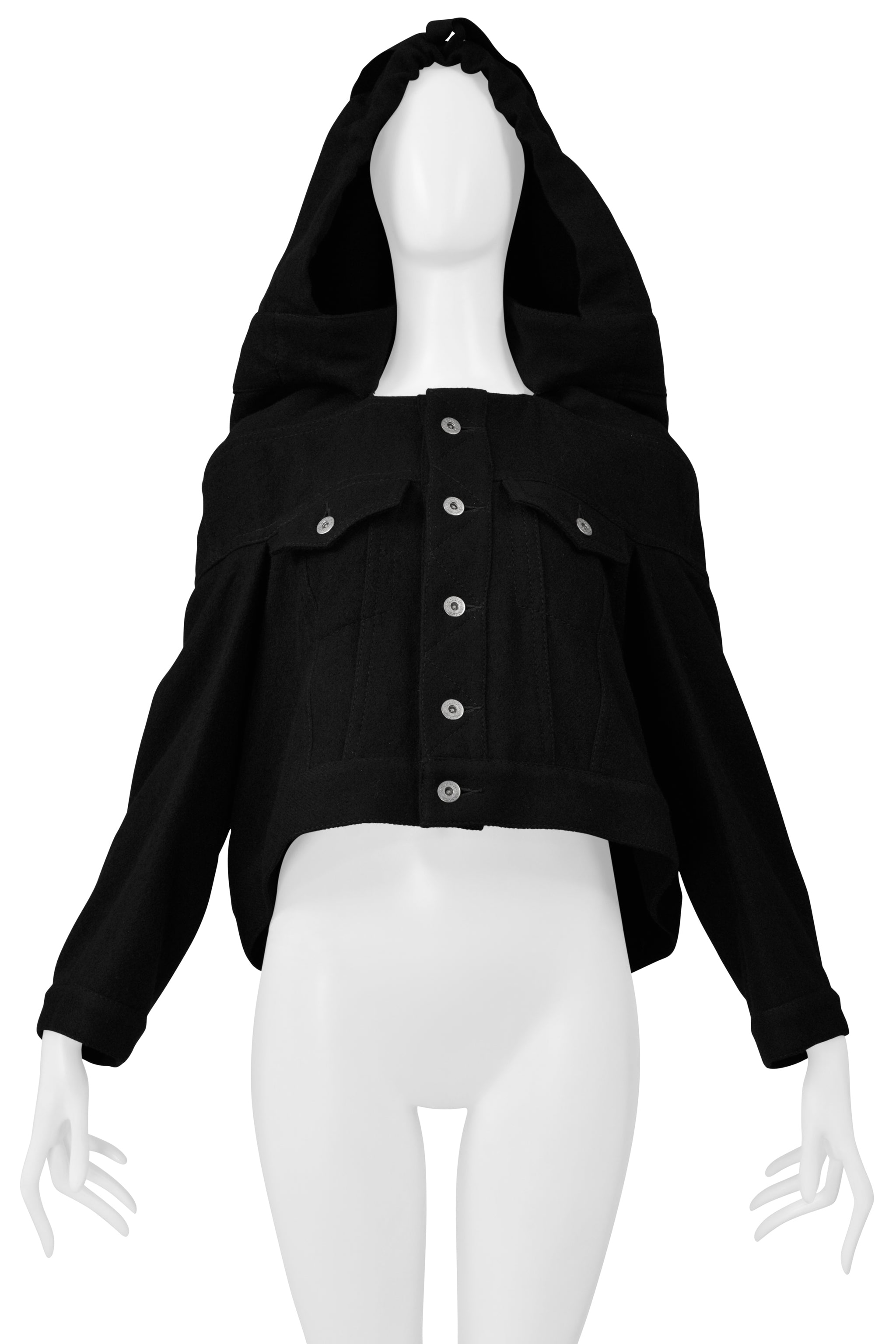TAO FOR COMME DES GARCONS BLACK WOOL JACKET WITH FRONT POCKETS WITH GIANT HOOD 2010
