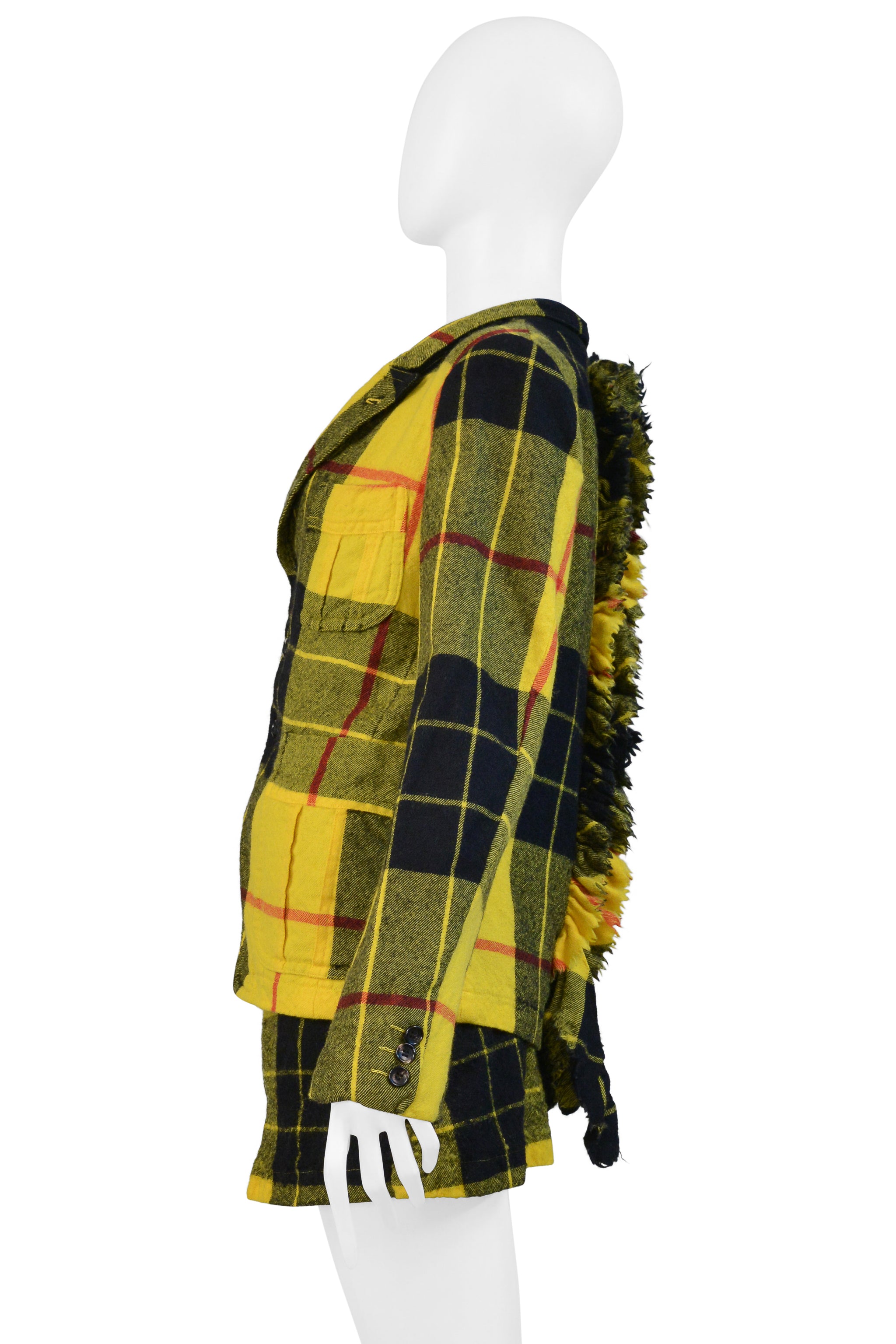 COMME DES GARCONS YELLOW RUFFLE TARTAN JACKET AND SKIRT SUIT ENSEMBLE 2000