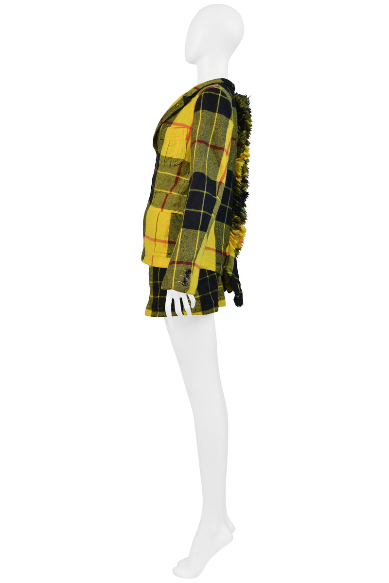 COMME DES GARCONS YELLOW RUFFLE TARTAN JACKET AND SKIRT SUIT ENSEMBLE 2000