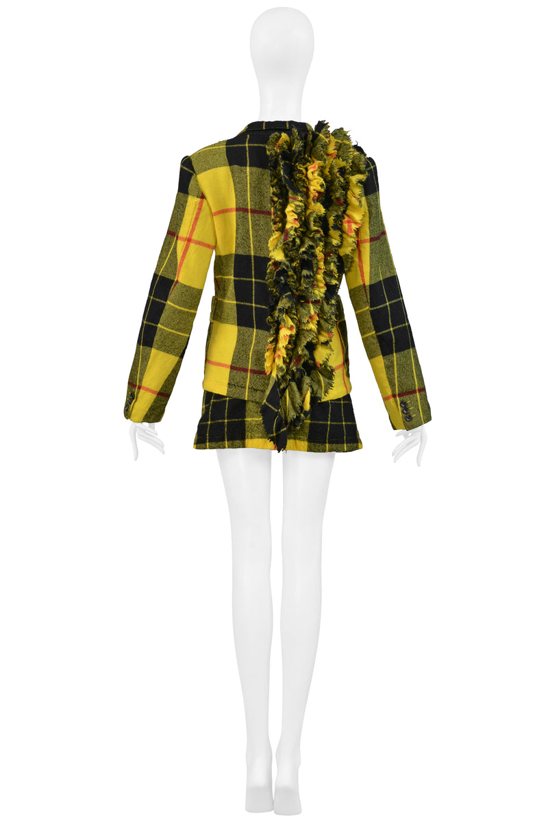 COMME DES GARCONS YELLOW RUFFLE TARTAN JACKET AND SKIRT SUIT ENSEMBLE 2000