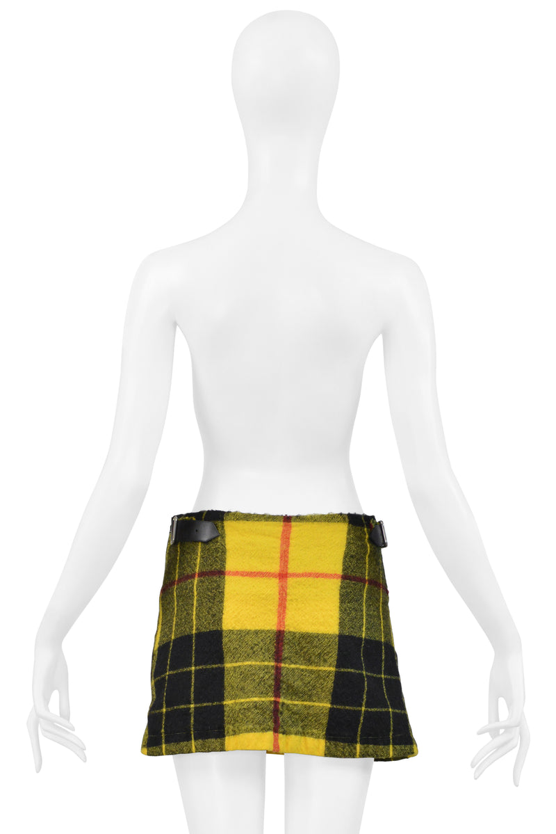COMME DES GARCONS YELLOW RUFFLE TARTAN JACKET AND SKIRT SUIT ENSEMBLE 2000