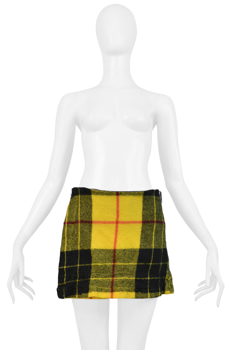 COMME DES GARCONS YELLOW RUFFLE TARTAN JACKET AND SKIRT SUIT ENSEMBLE 2000