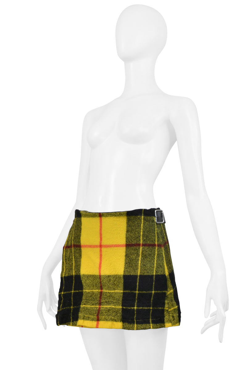 COMME DES GARCONS YELLOW RUFFLE TARTAN JACKET AND SKIRT SUIT ENSEMBLE 2000