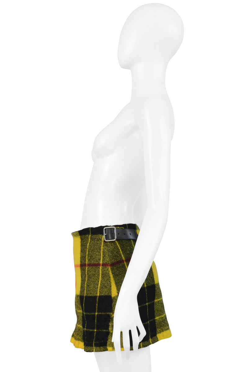 COMME DES GARCONS YELLOW RUFFLE TARTAN JACKET AND SKIRT SUIT ENSEMBLE 2000