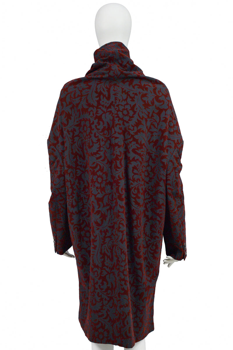COMME DES GARCONS OVERSIZED BLACK AND BURGUNDY FLOCKED TUNIC 1996