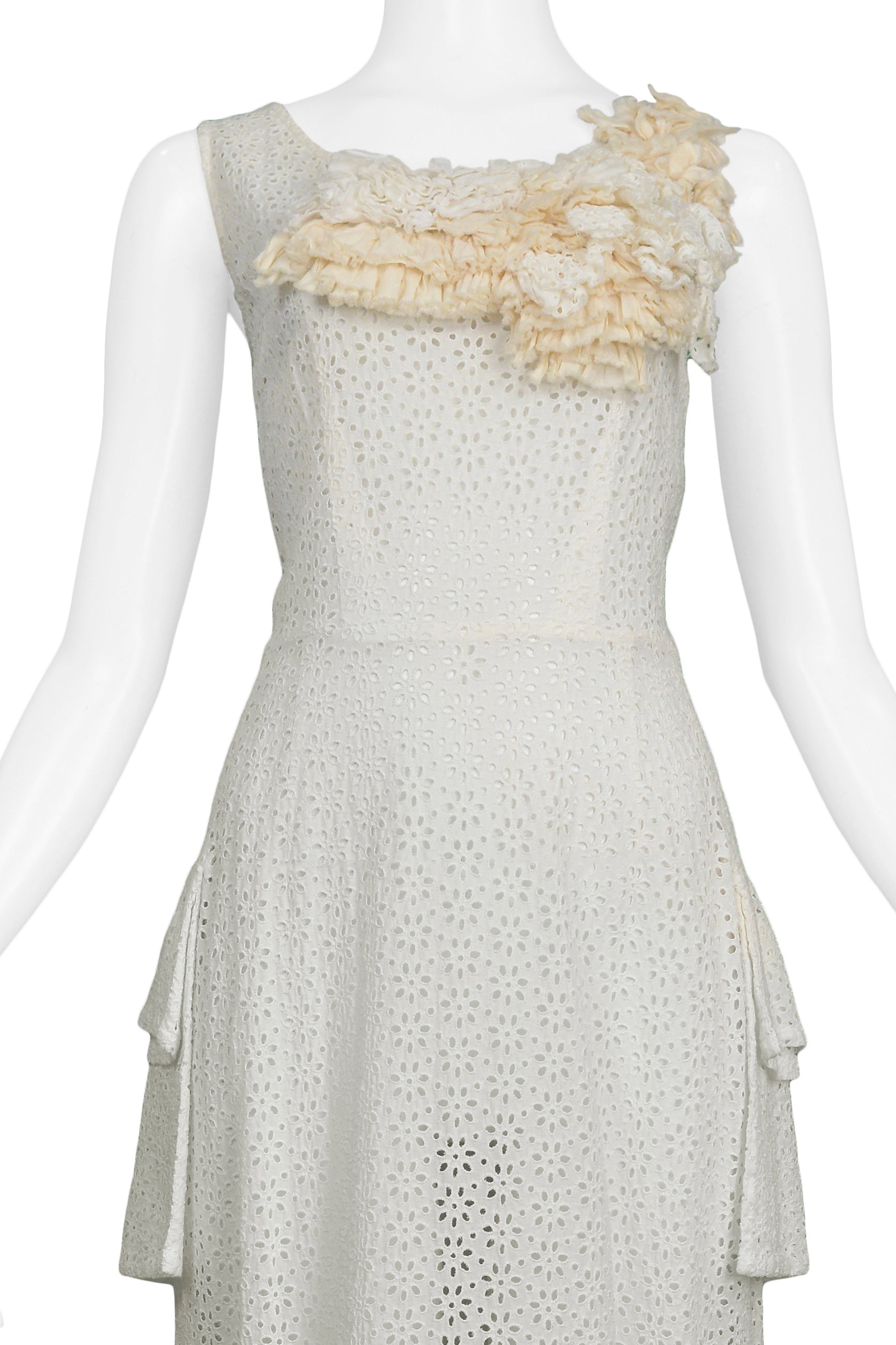 COMME DES GARCONS OFF WHITE EYELET LACE POCKET DRESS 2000